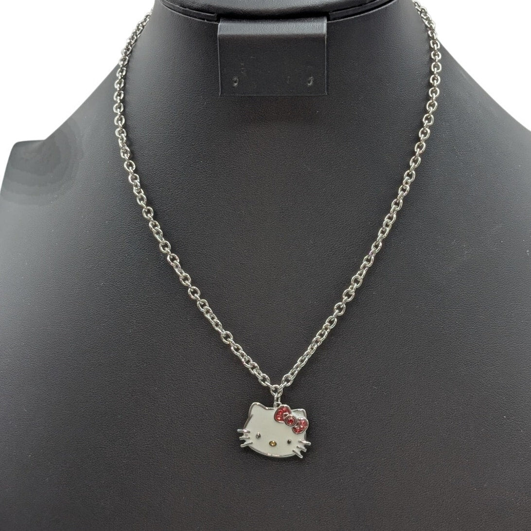 Sanrio '23 Silver Plated Enamel Hello Kitty Pendant 16"-18" Necklace