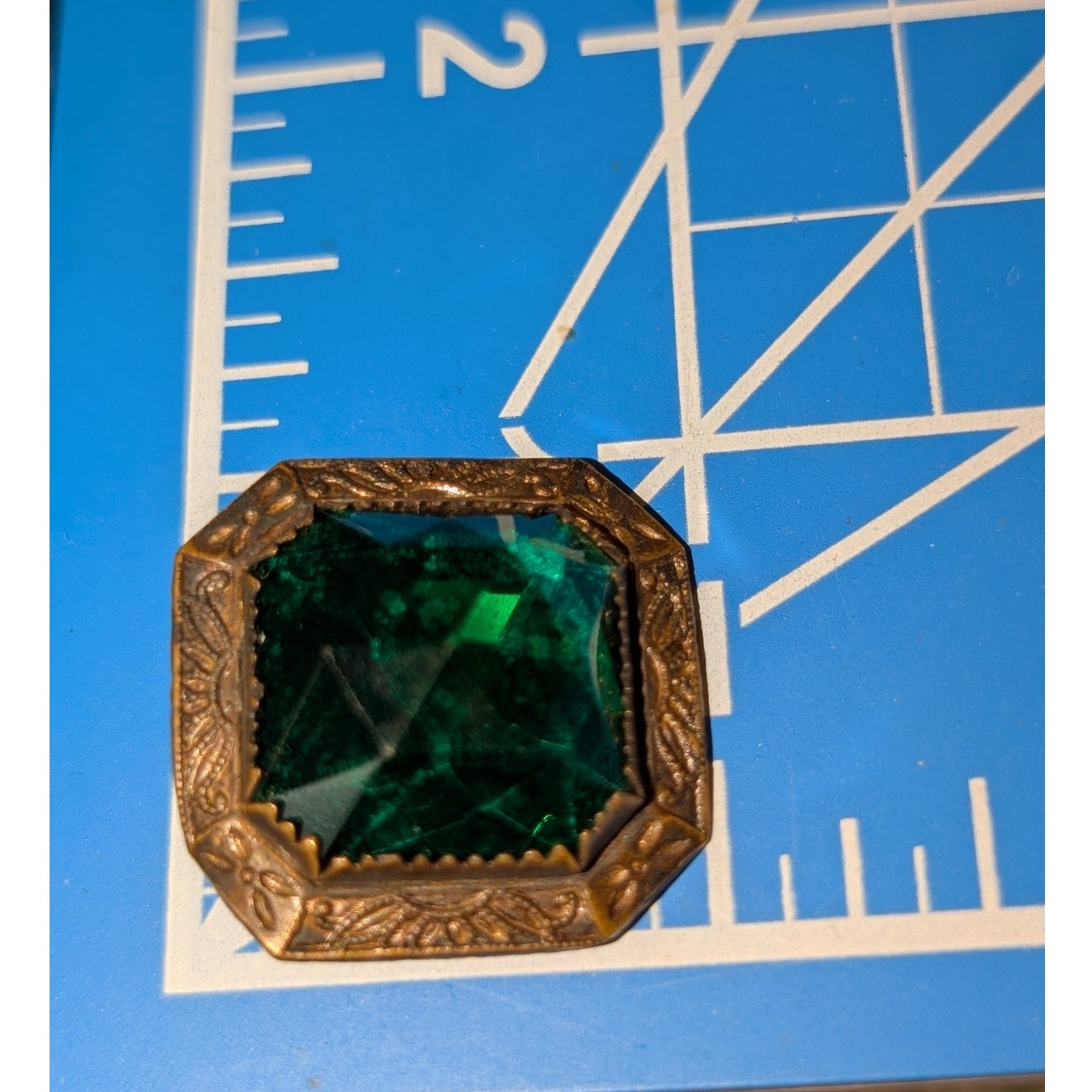 Antique C-Clasp Faceted Green Rhinestone Gold Tone Pin Brooch