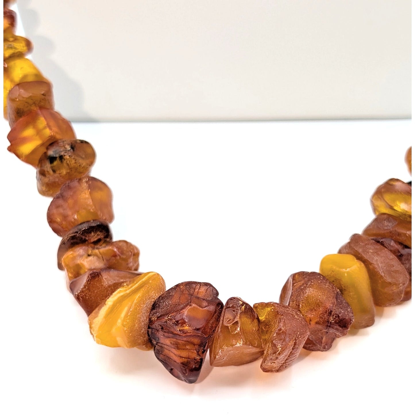 Vintage Chunky Graduated Nugget Shaped Raw Baltic Amber 35" Strand Necklace
