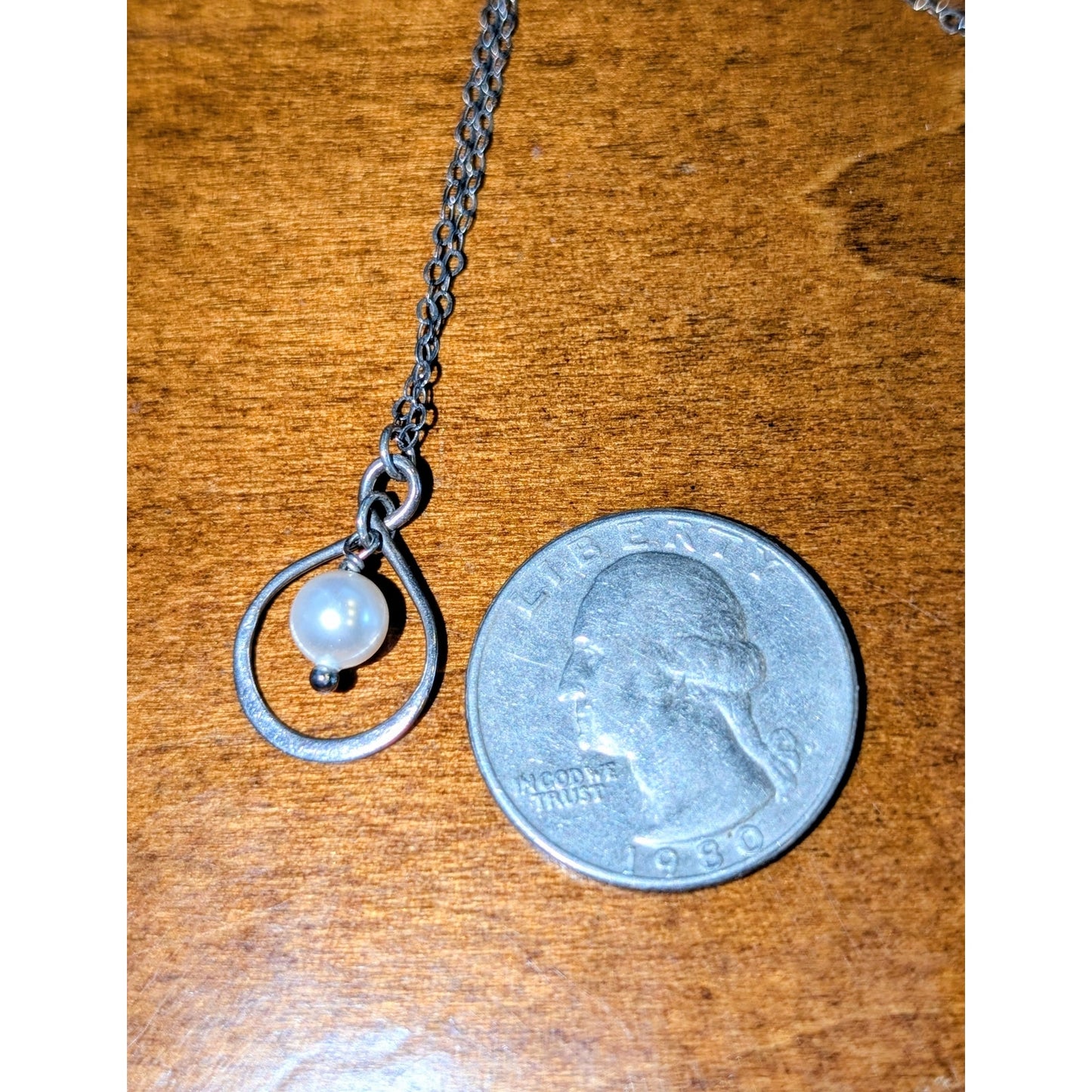 Vintage 925 Sterling Silver Genuine Pearl Pendant 18" Necklace
