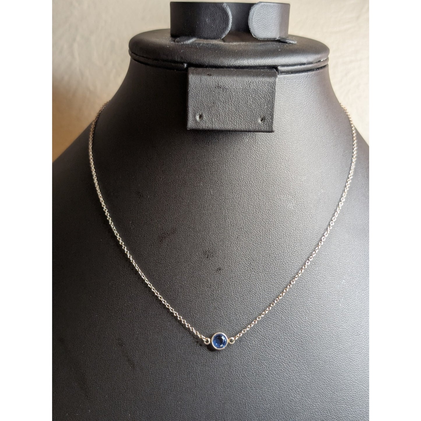 925 Sterling Silver Floating Blue Crystal Pendant 17" Necklace