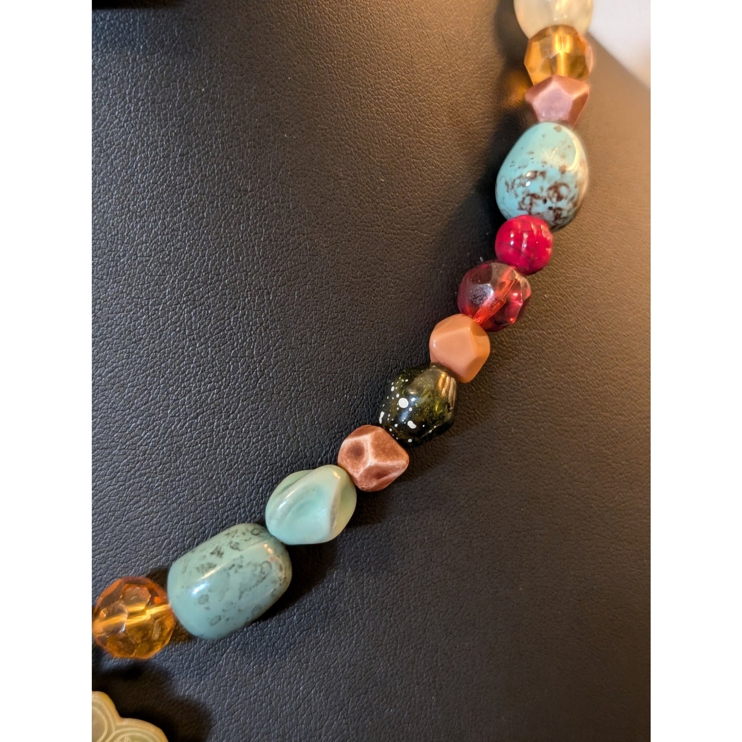 Multi-Color Acrylic Beaded Wire Wrapped MOP Flower Charm Necklace & Bracelet Set
