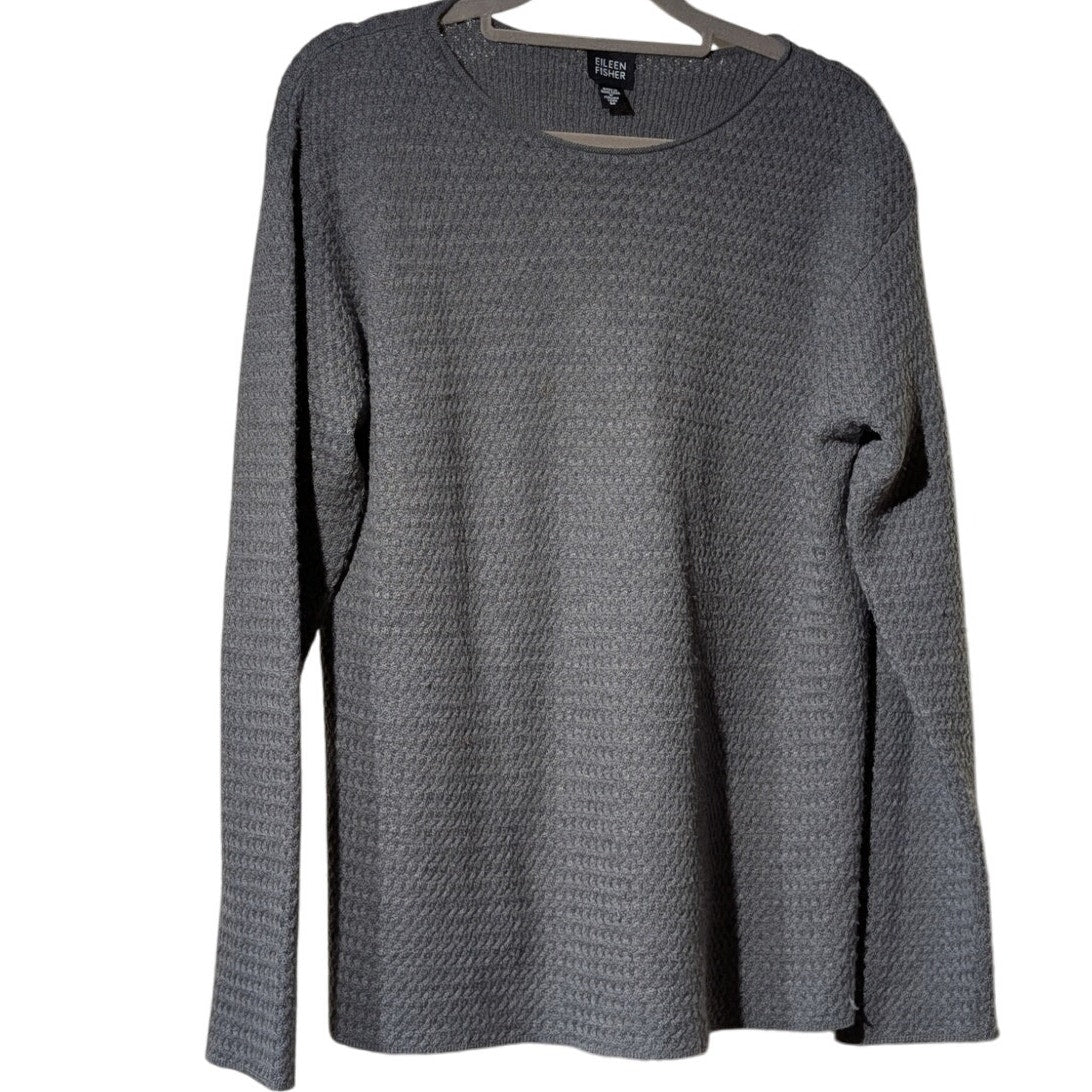 Eileen Fisher Grey Rolled Neck/Hem Textured Italian Yarn Sweater Sz M