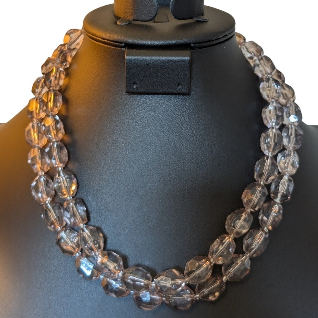 Coldwater Creek Smoky Lavender Acrylic Faceted Bead Double Strand Necklace
