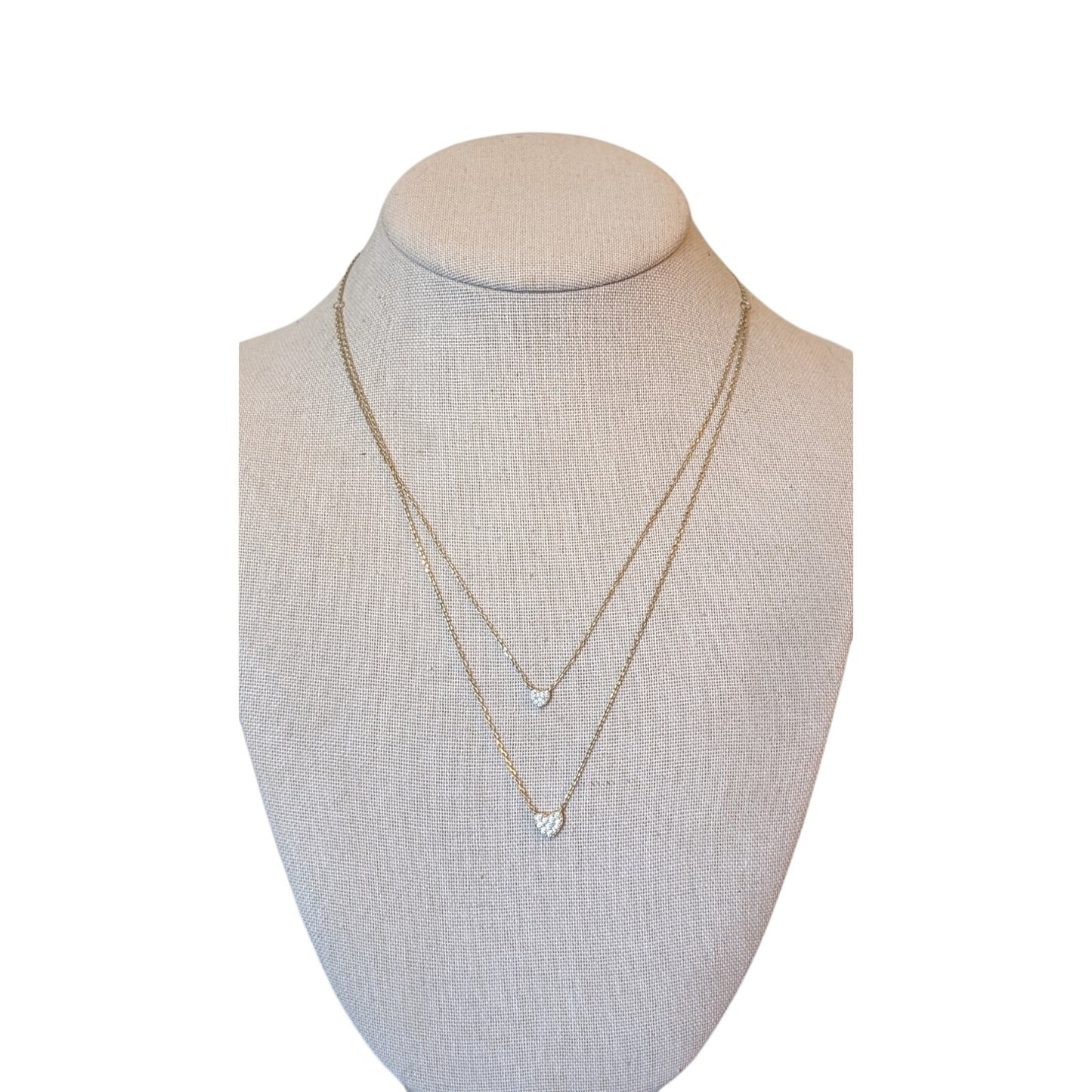 Marked 925 Silver Vermeil Double Pave Heart Necklace