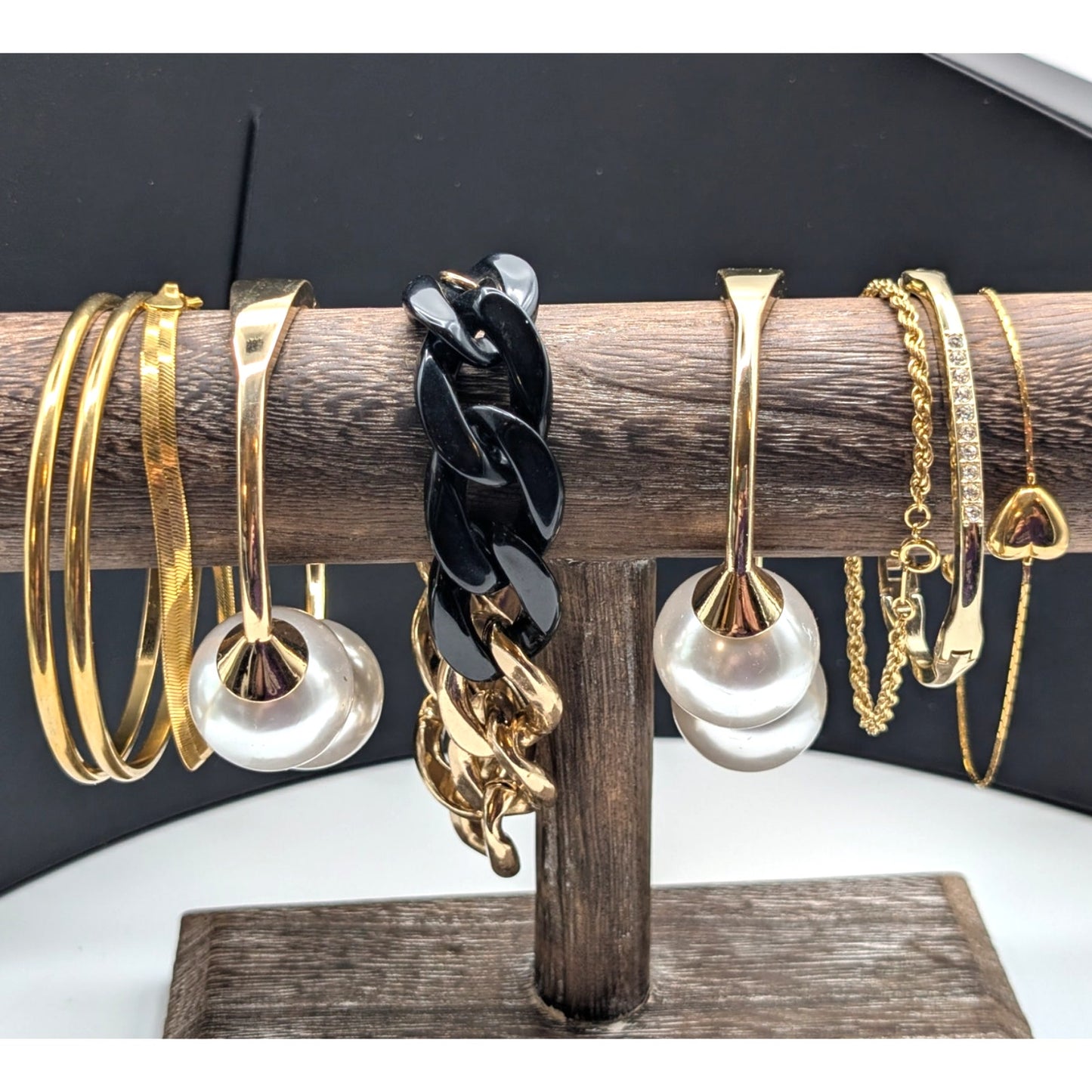 Lot of Nine Gold Tone Theme Bracelets