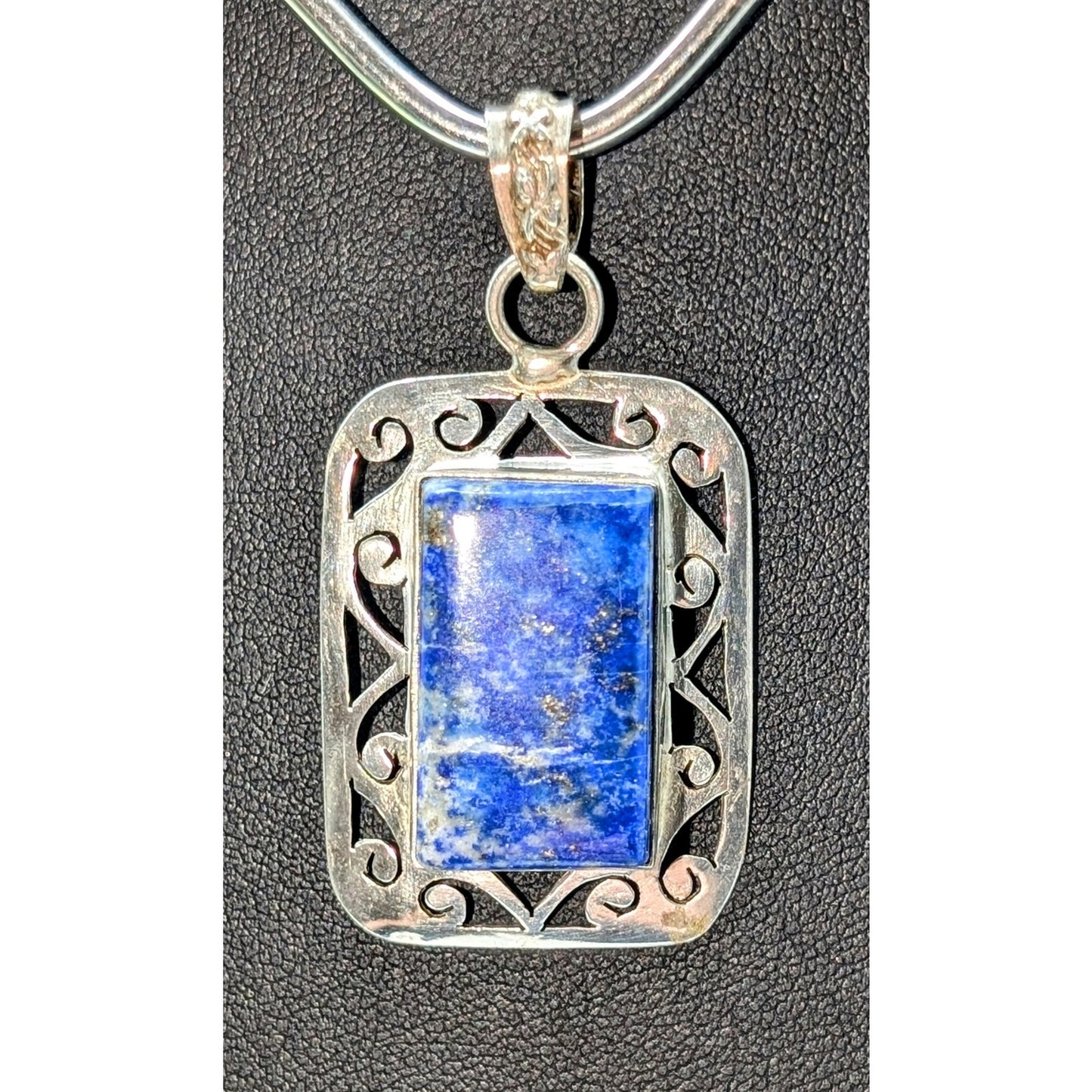 VTG Filigree 925 Sterling Silver Setting Rectangle Lapis Lazuli Pendant (Only)