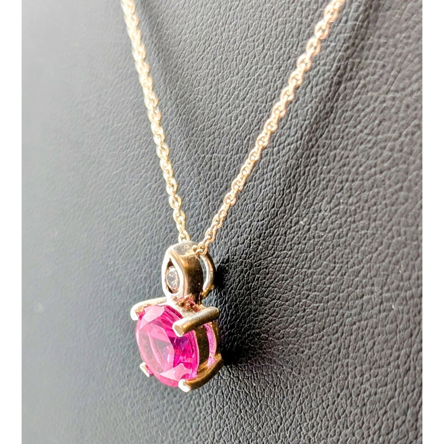 Pink Sapphire Solitaire & CZ Pendant 925 Sterling Silver 18.5" Necklace
