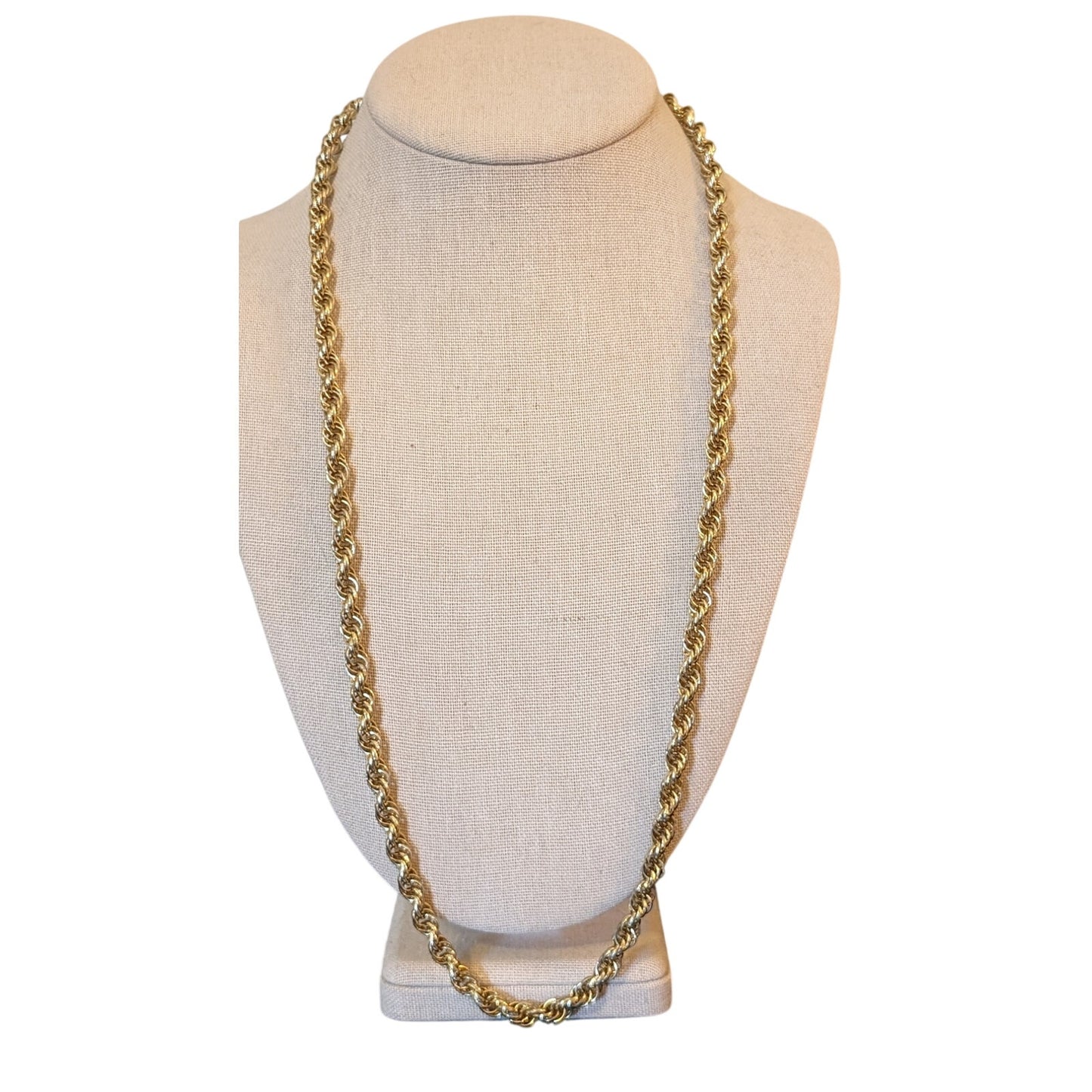 Vintage Gold Chunky Gold Tone Rope Barrel Clasp 26" Necklace