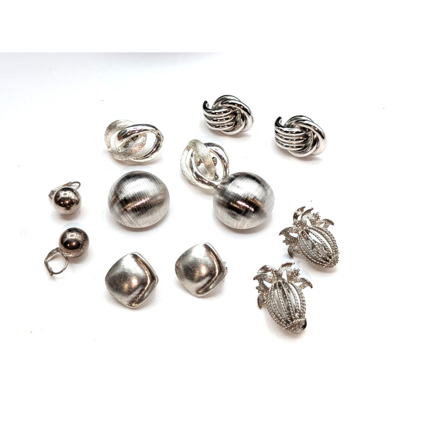 Lot of Six Pair Vintage Silver Tone Some Signed Clip On Earrings