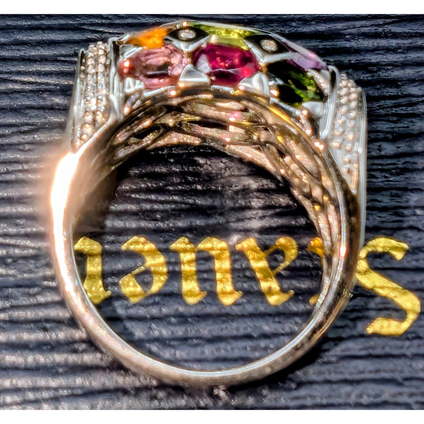 Vintage Stauer Rainbow Tourmaline Diamond 925 Sterling Silver Ring Size 7
