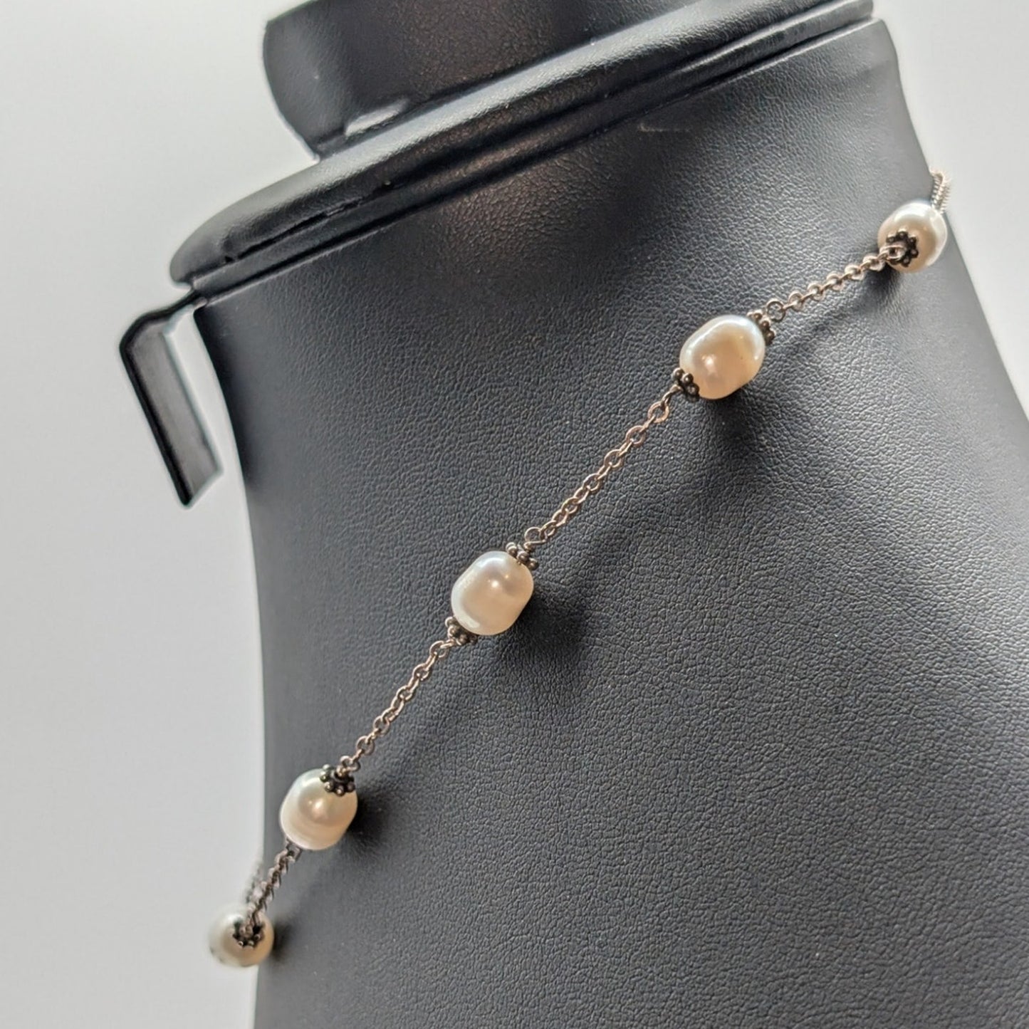 Vintage Genuine Freshwater Pearl Sterling Silver Chain Station 16" Necklace