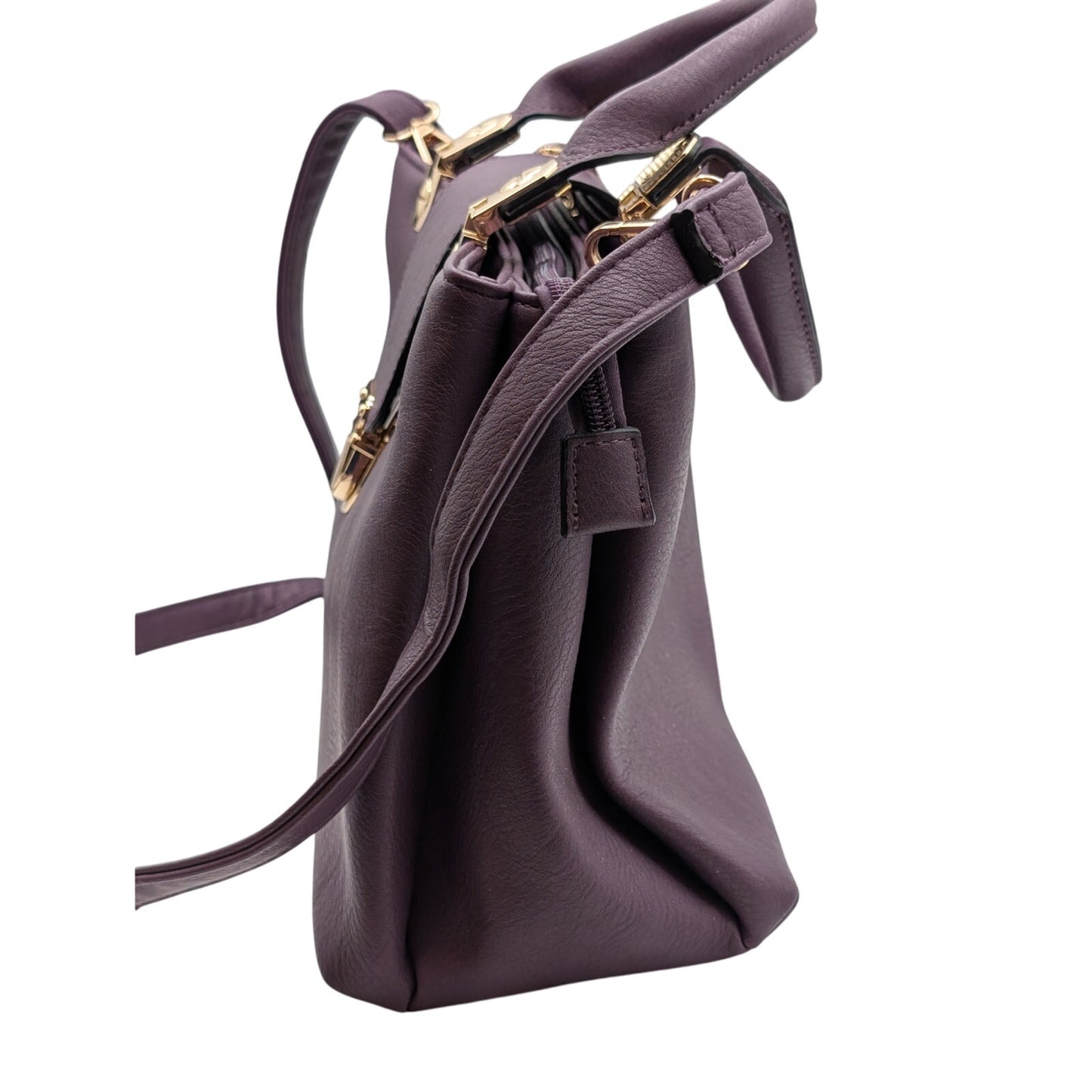 Dasein Purple Leather Gold Tone Metal Three Large Compartment Satchel Handbag