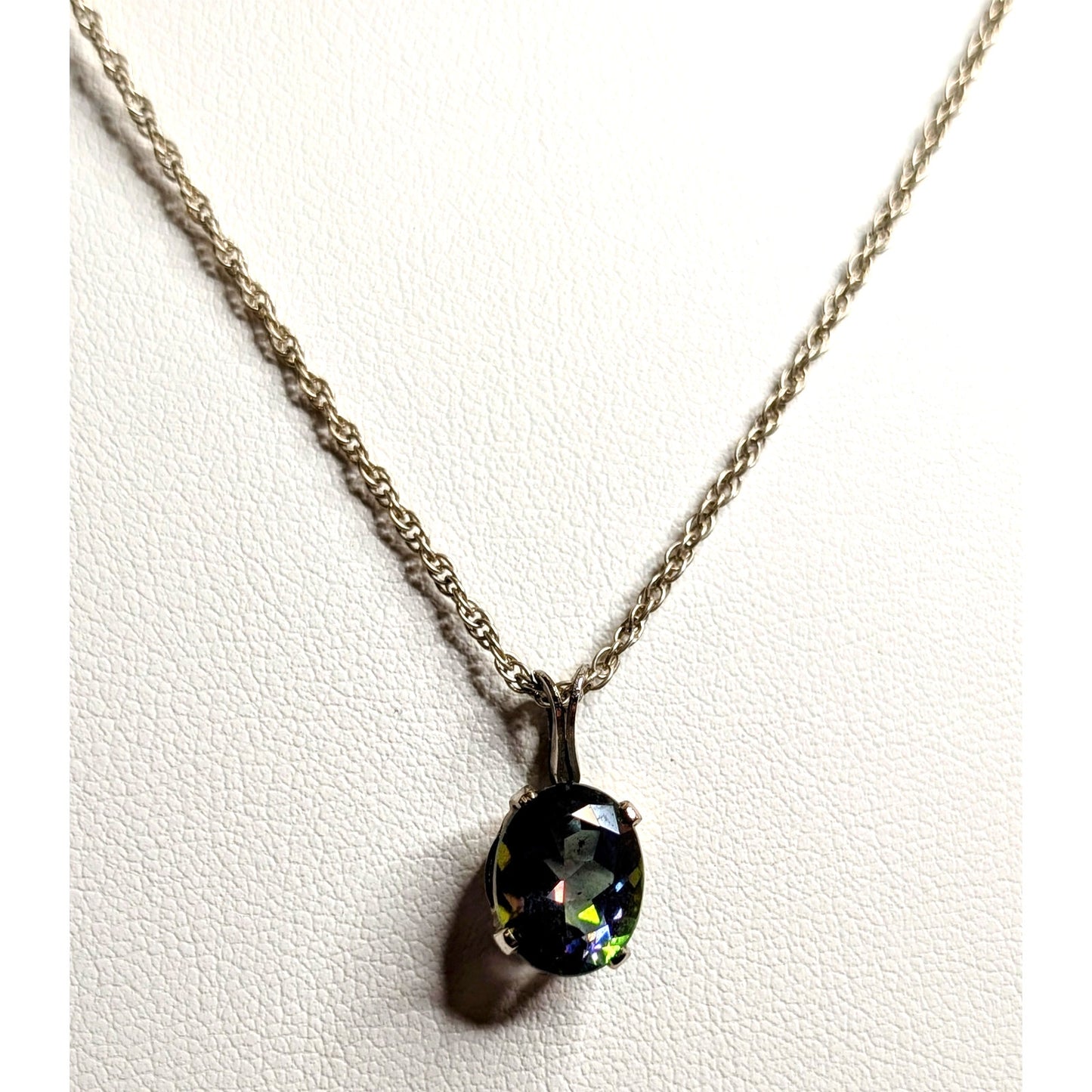 925 Sterling Silver Tested Mystic Topaz Solitaire Pendant 18" Necklace