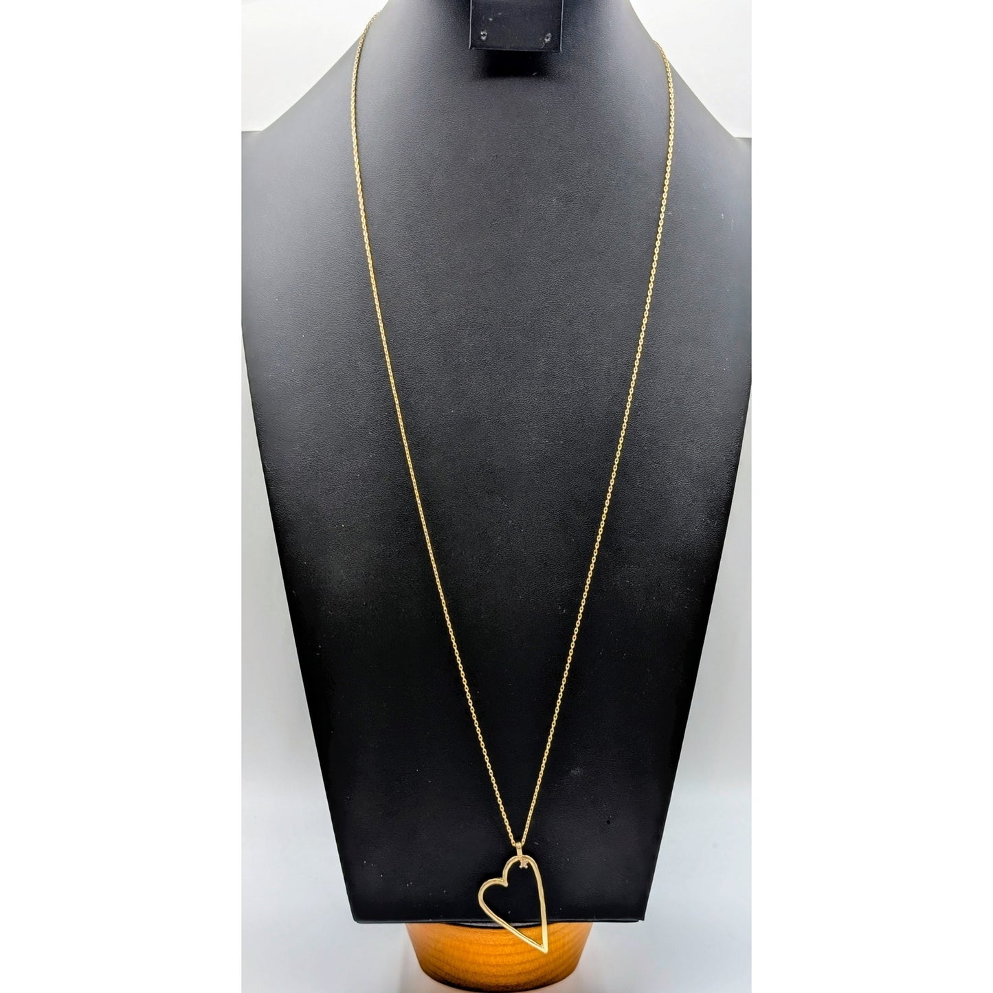 Lucky Brand Gold Tone Side Hanging CZ Heart 32"-34" Long Chain Necklace