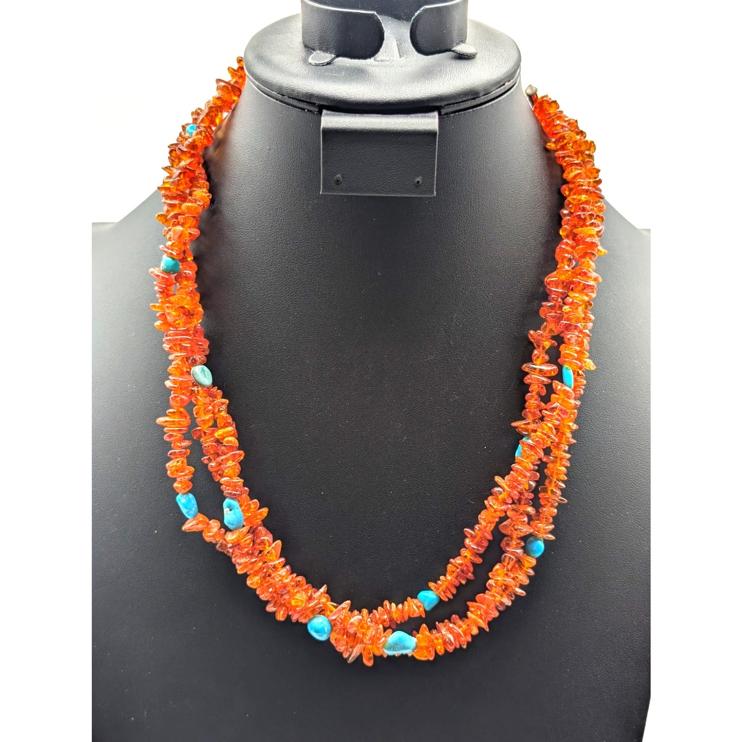 Desert Rose Trading Company Three Strand Amber Chip Turquoise Sterling Necklace