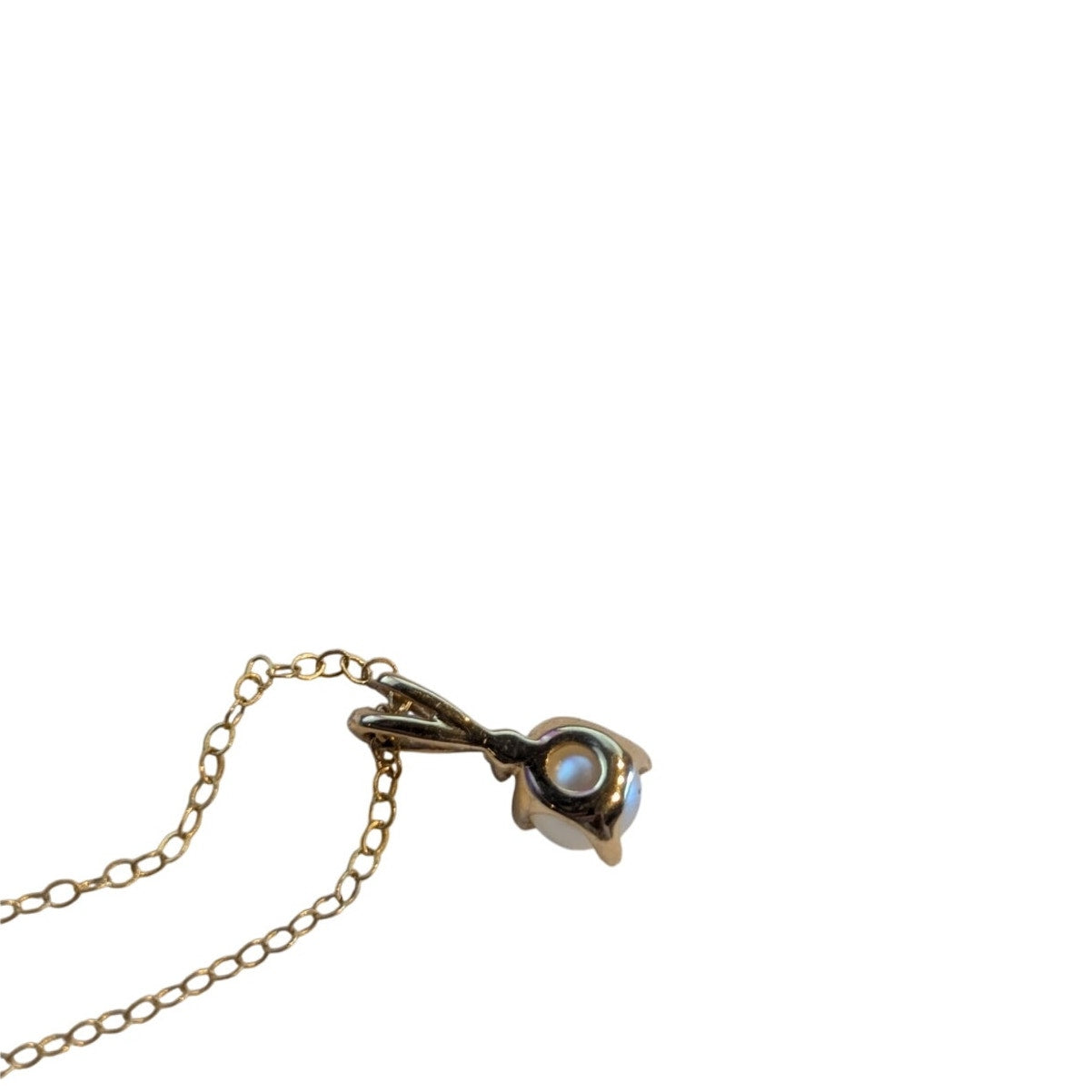 14K Yellow Gold Approx. 5mm Genuine Pearl & Diamond Pendant Chain 18" Necklace