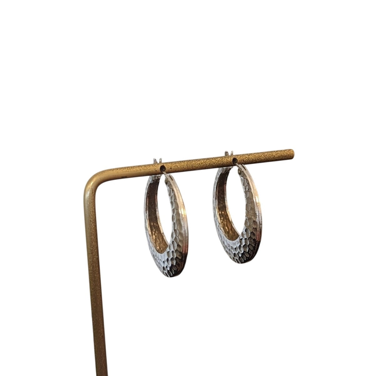 Marked Napier Silver Tone Hammered Hoop Snap Down Clasp Earrings