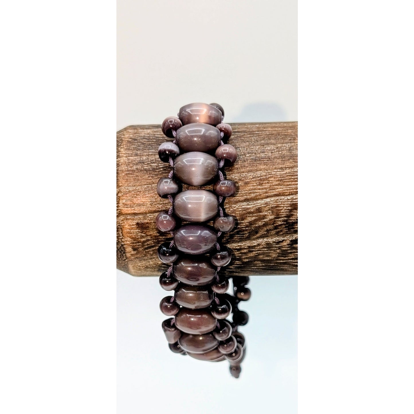 Purple Cat's Eye Glass Bead Pull String Adjustable Bracelet
