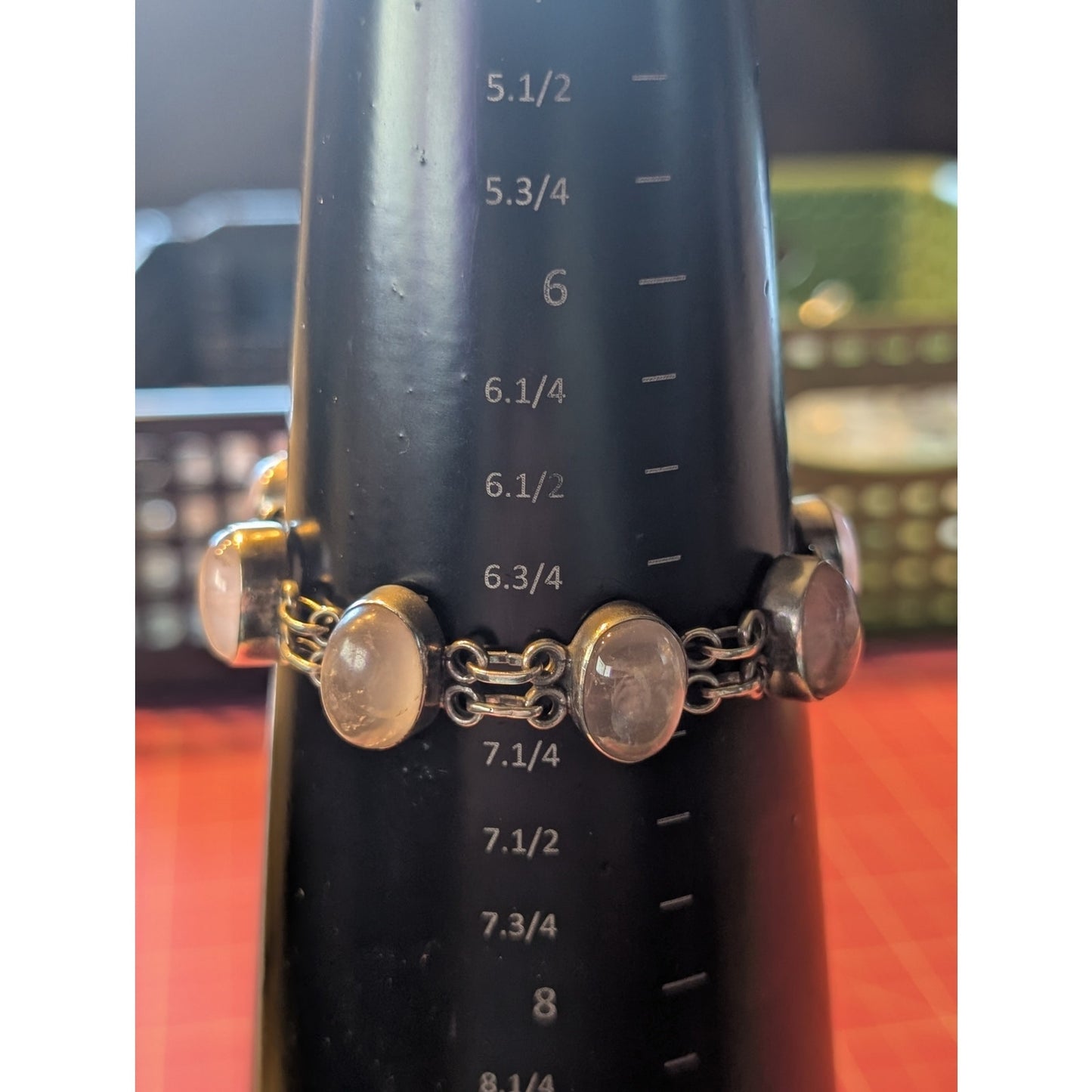 Vintage 925 Sterling Silver Rose Quartz Toggle Clasp Bracelet