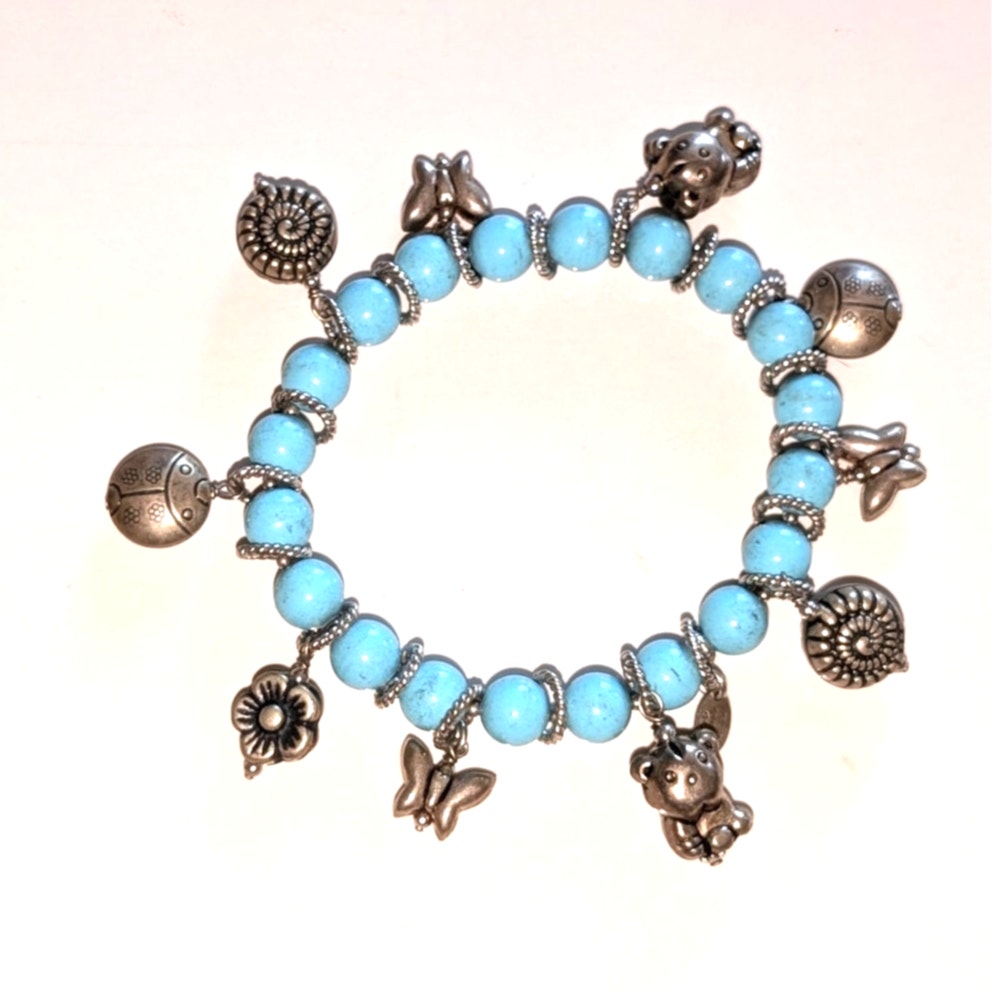 Louisa della Salda 925 Sterling Silver Italy Blue Stone Stretch Charm Bracelet