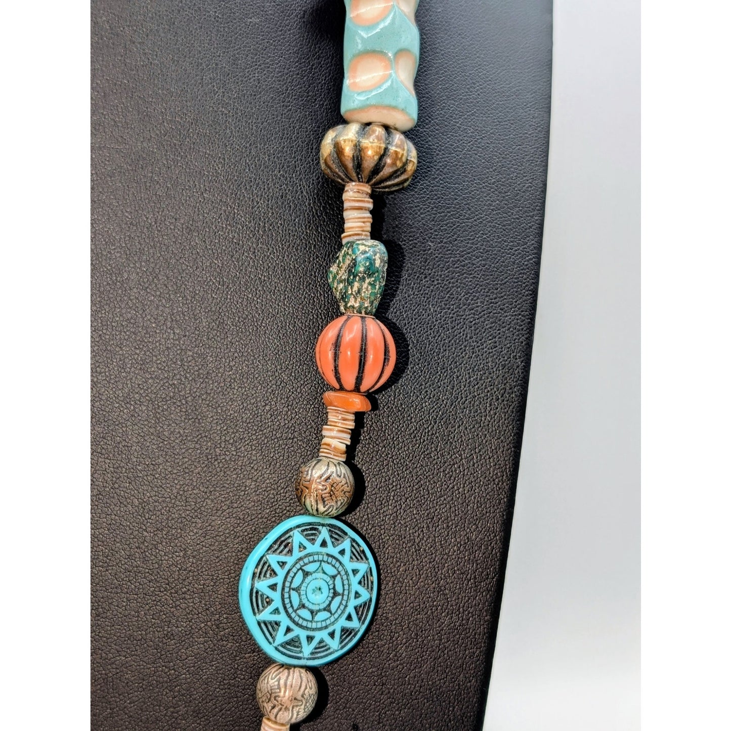 Vtg Southwestern Multi-Shape & Heishi Bead Turquoise Terra Cotta Color Necklace