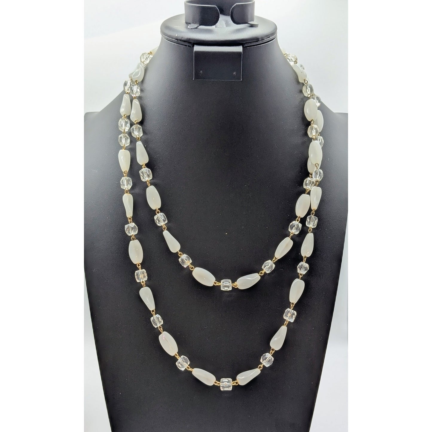 Lot of Two Vintage Glass Bead Glass Crystal Faux Pearl Necklaces