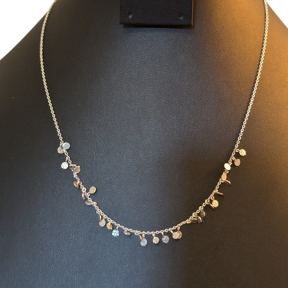 925 Sterling Silver Dainty Dangle Dot 16.5"-18.5" Necklace