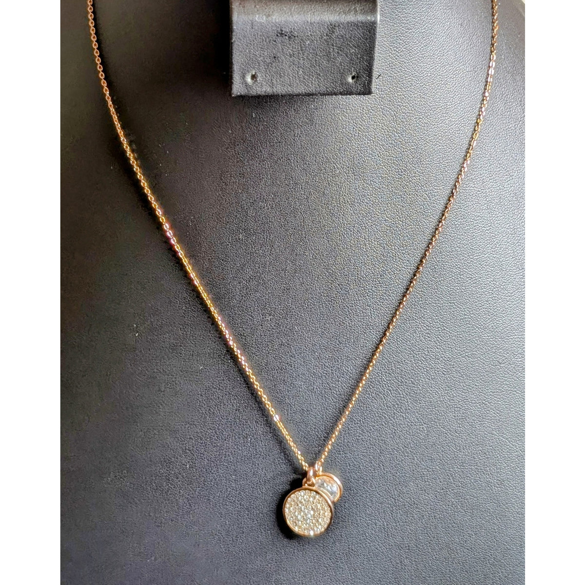 Michael Kors Rose Gold Tone Pave Disc Crystal Pendant 16"-18" Necklace