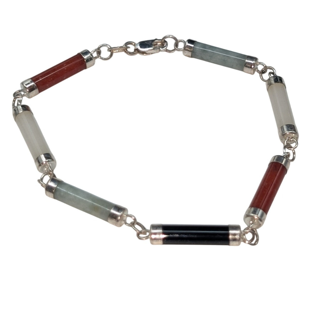 925 Sterling Silver Dainty Semi-Precious Barrel Panel Link Bracelet