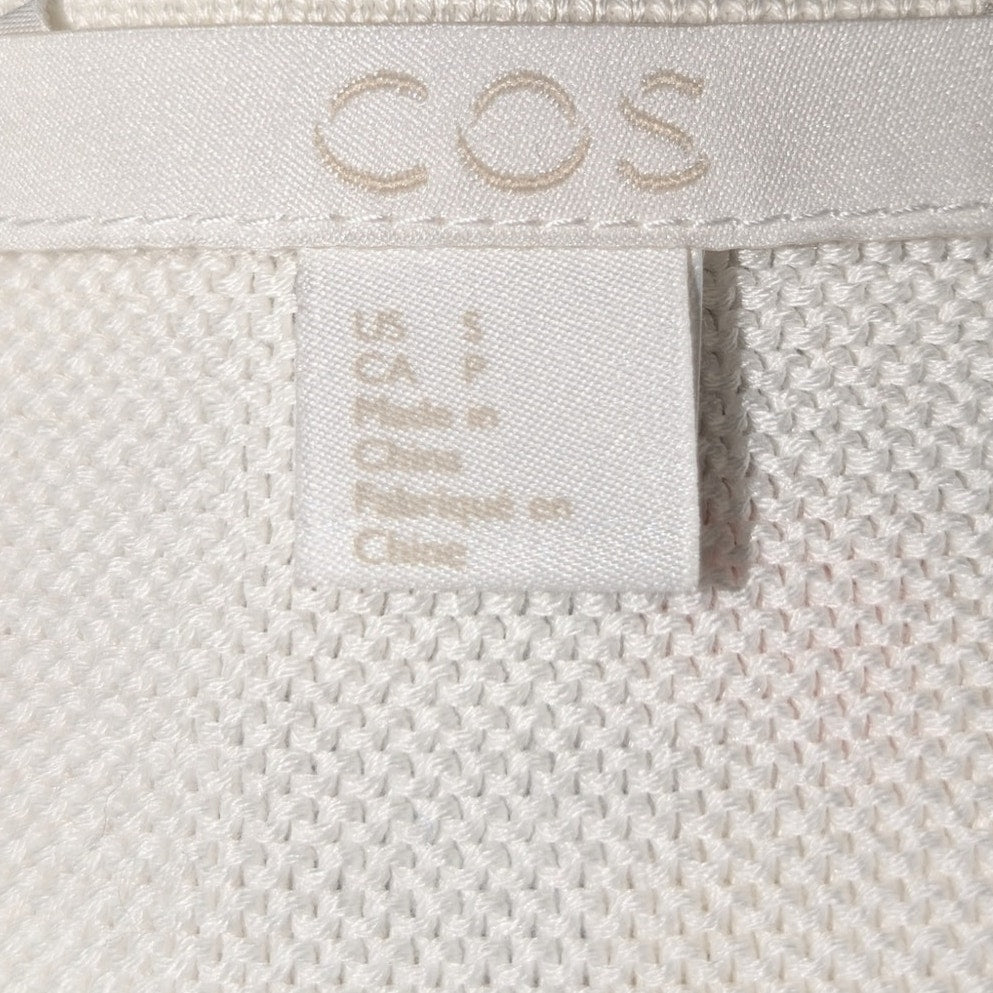 COS White 100% Cotton Knit Front Pocket Detail Slightly Cropped Sleeve Sweater S