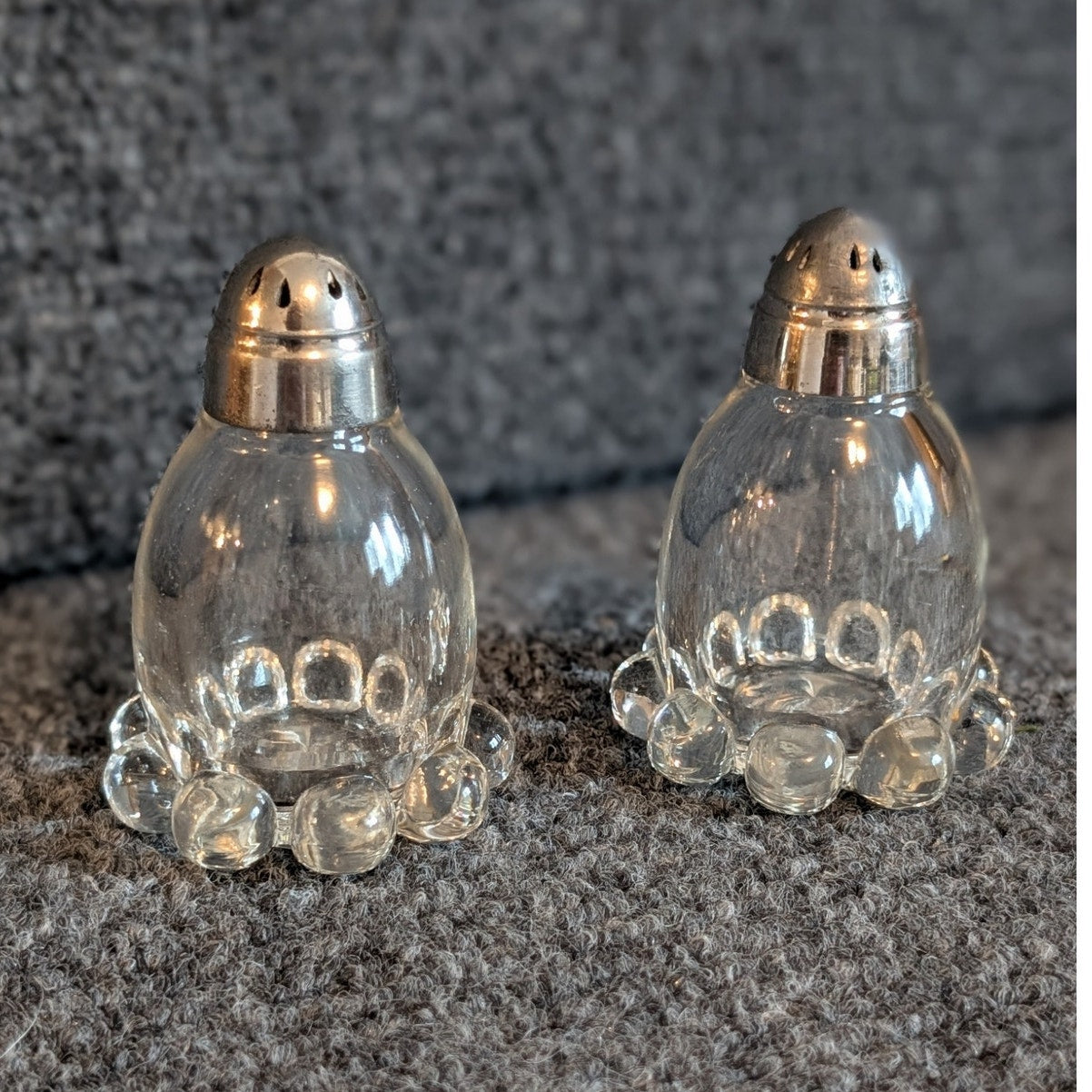 VTG Imperial Candlewick Glass Salt & Pepper Shakers Balled Feet
