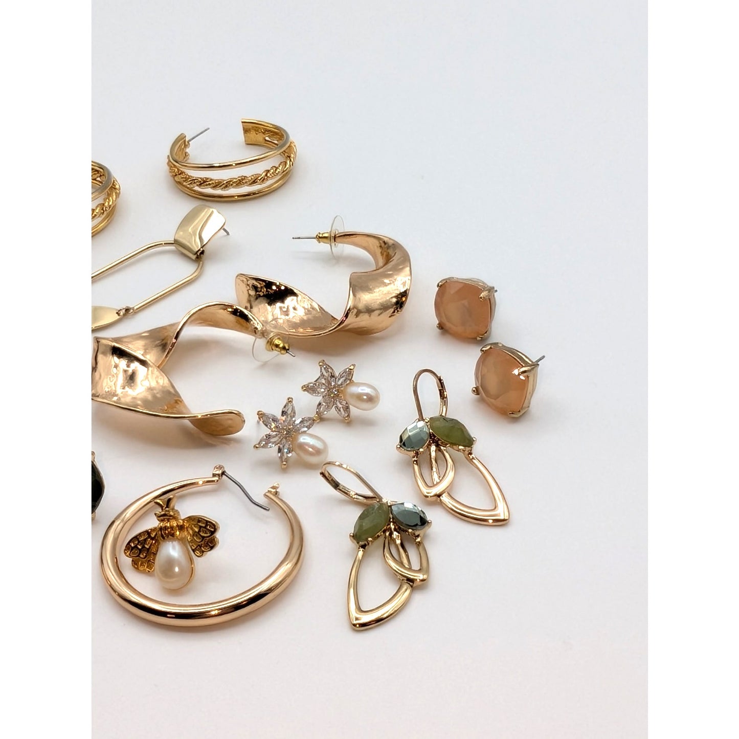 Lot of Twelve Pair Gold Tone Earrings for Pierced Ears