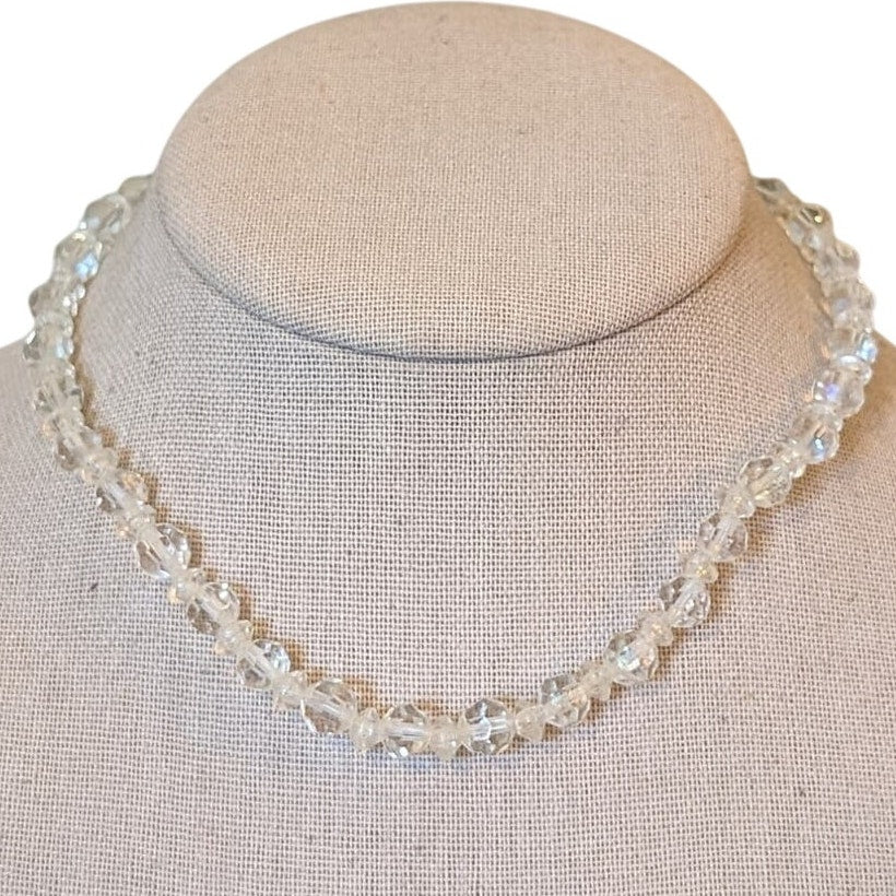 Vintage 12"-15" Crystal Bead Necklace W/ Hook Clasp