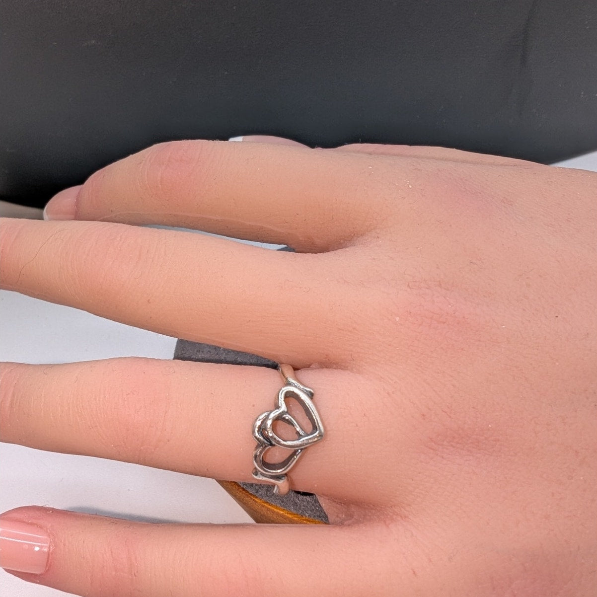 Vintage 925 Sterling Silver Two Hearts As One Ring Size 5.5