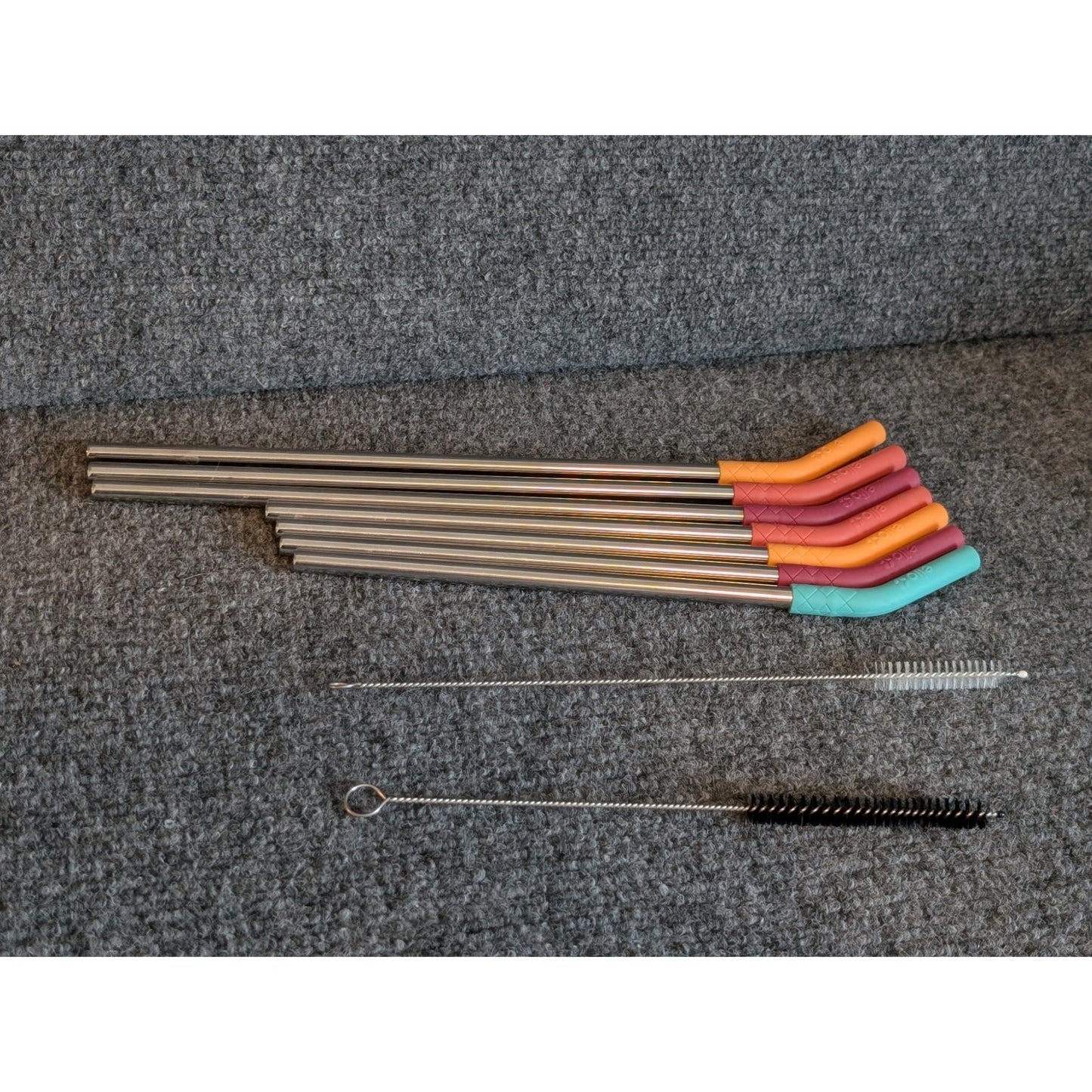Seven Ello Reusable Silicon Tip Stainless Steel Straw Set W/ Two Brushes NWOT