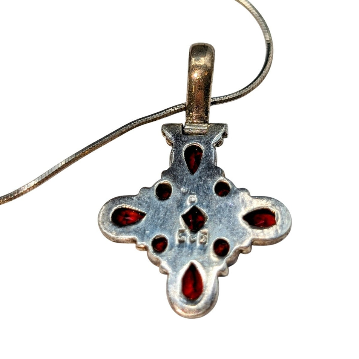 925 Sterling Silver Garnet Gemstone Articulated Pendant Box Chain 18" Necklace