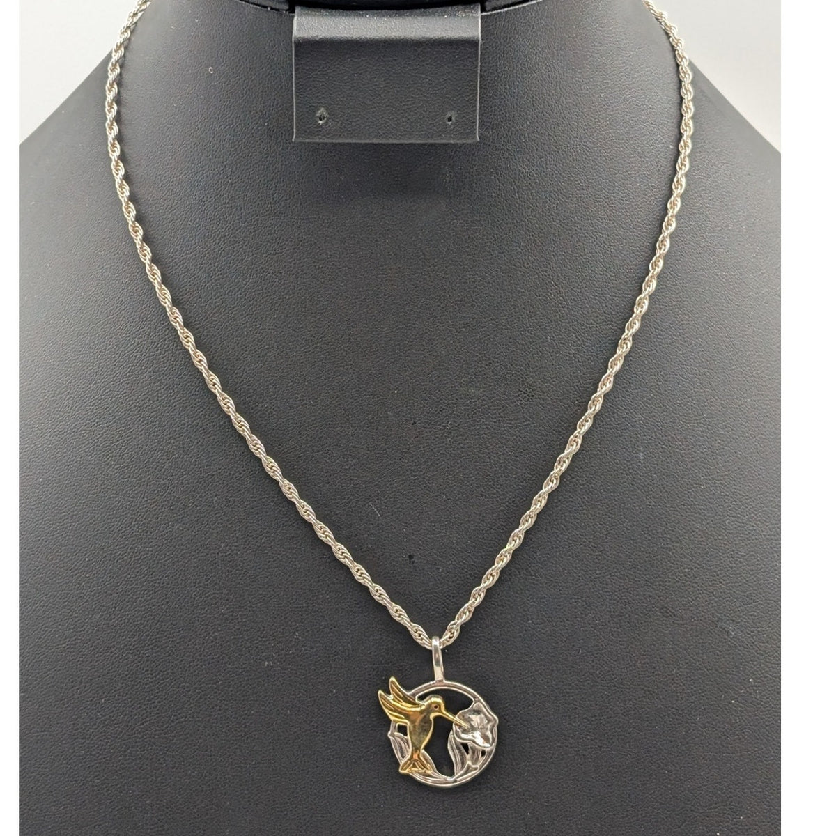 Vintage Shube Dakota West 925 Sterling Two Tone Hummingbird Rope Chain Necklace