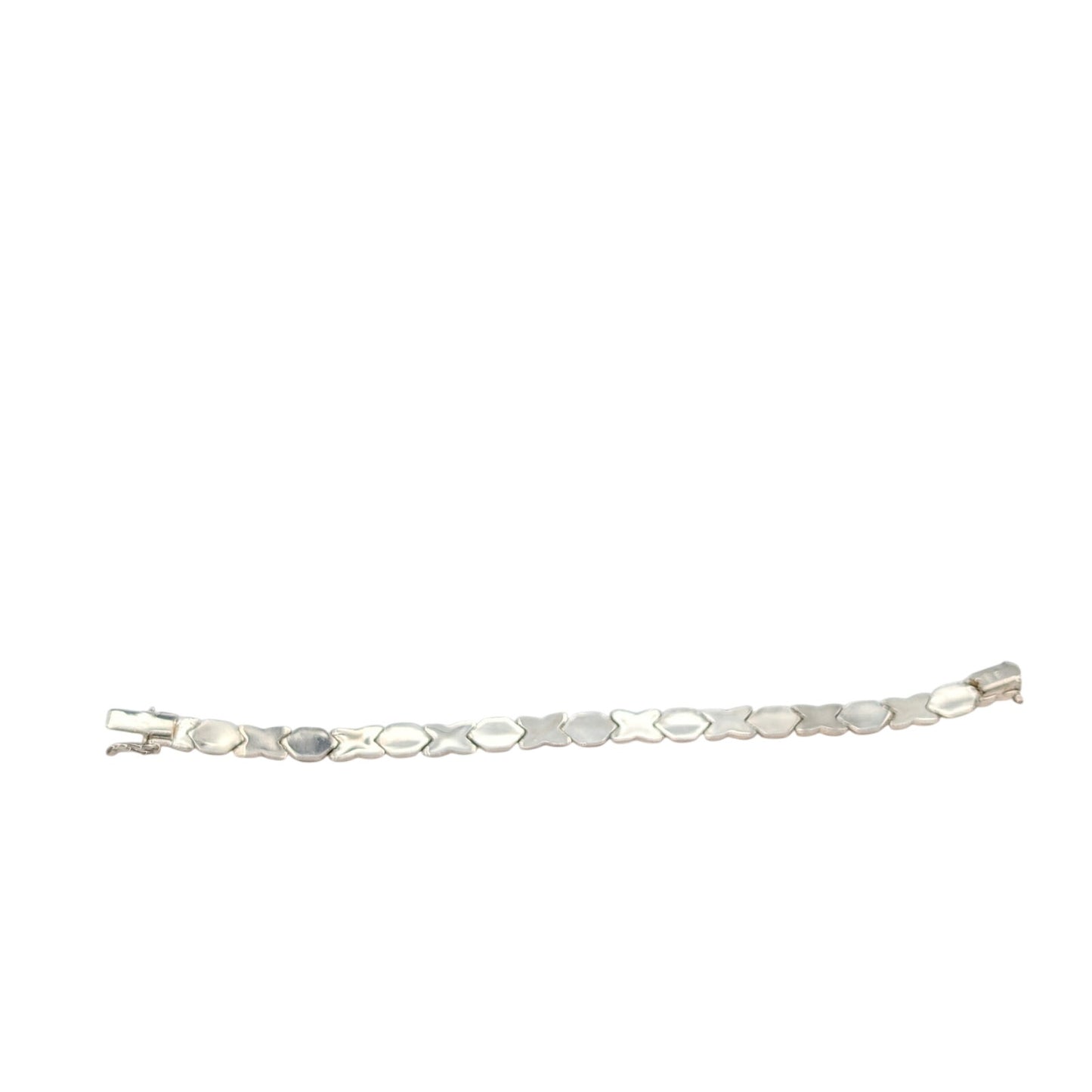 VTG Marked 925 Italy Sterling Polished X & O Link Slide In Clasp Safety Bracelet