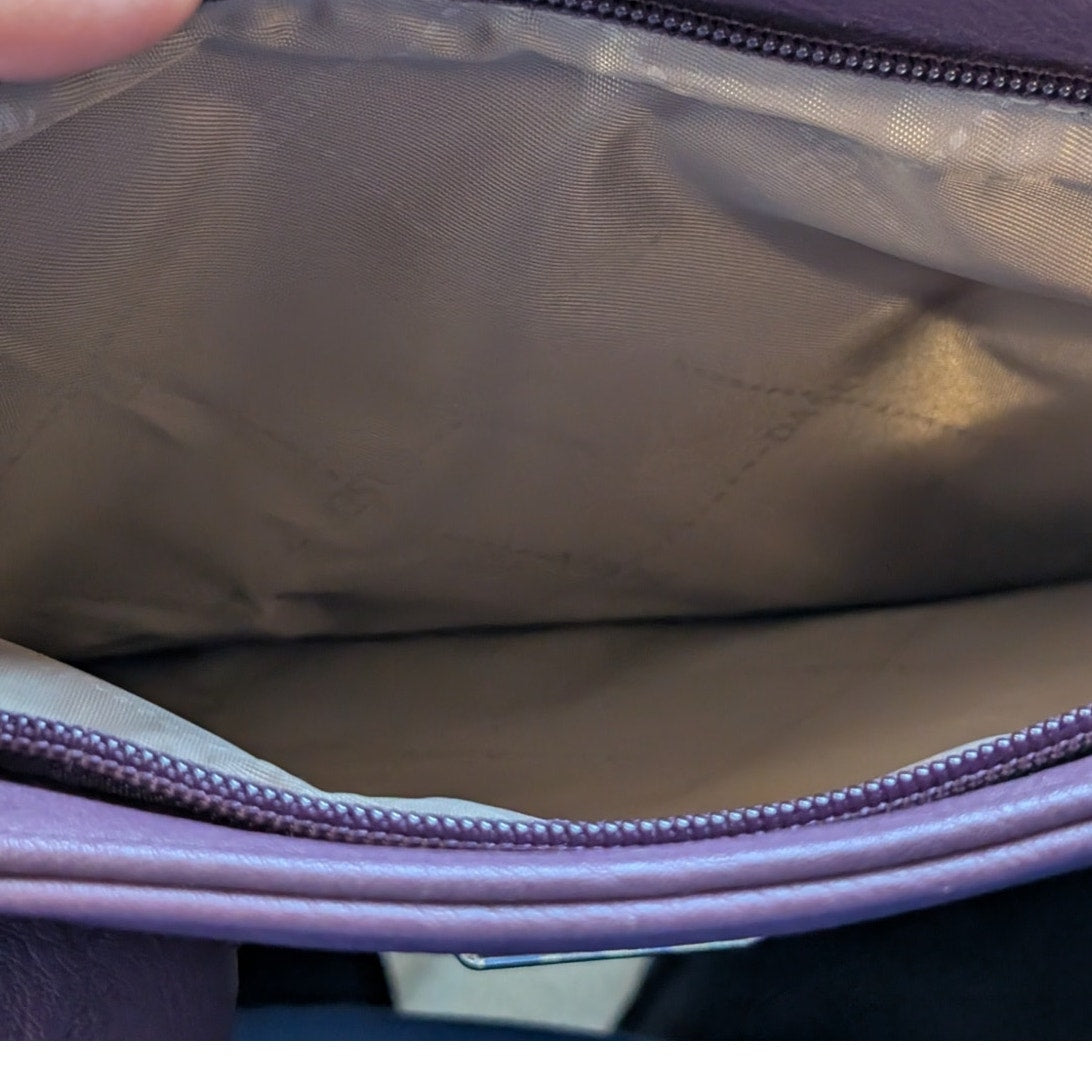 Dasein Purple Leather Gold Tone Metal Three Large Compartment Satchel Handbag