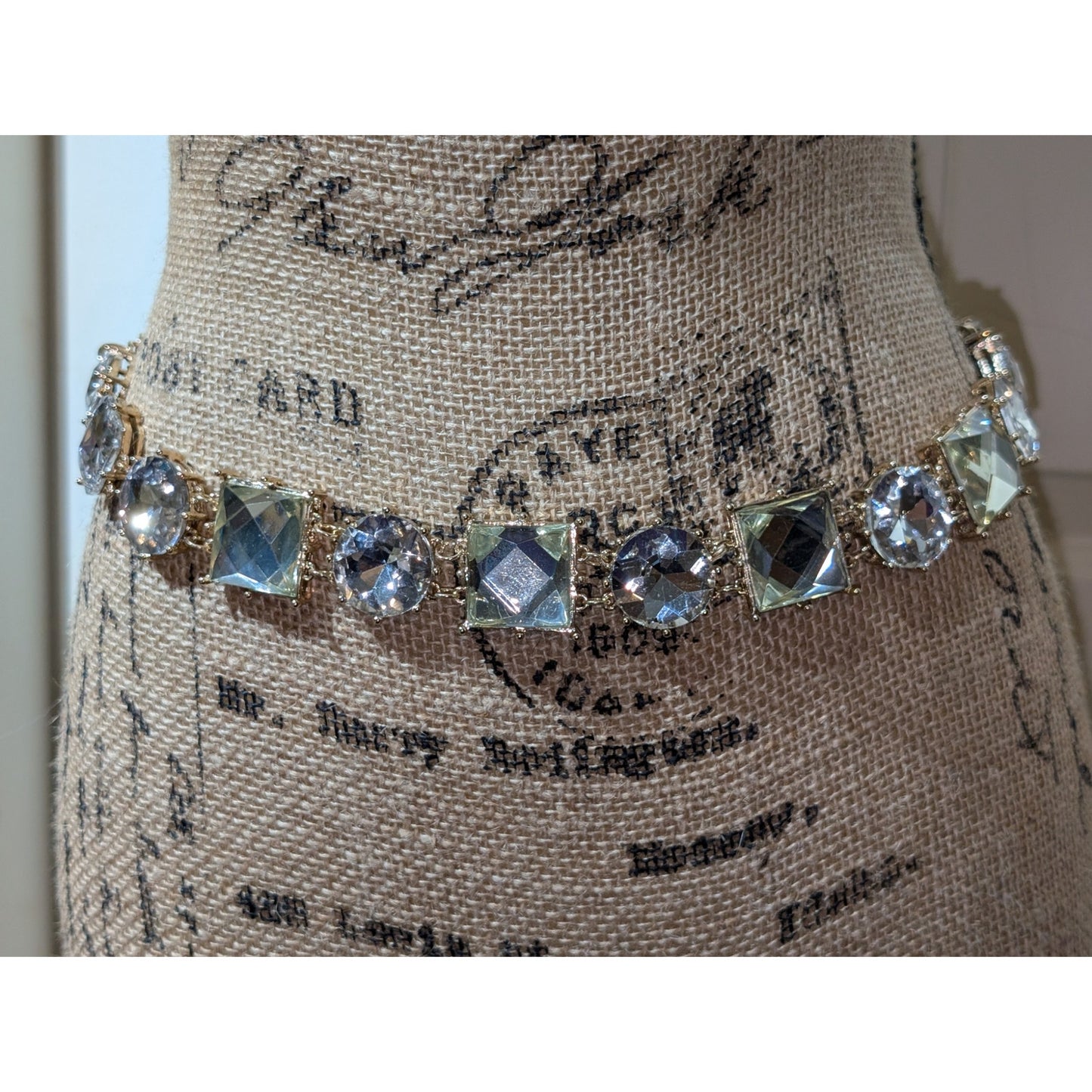 Chunky Gold Tone Large Rhinestone Chain Link Belt 28"-39"