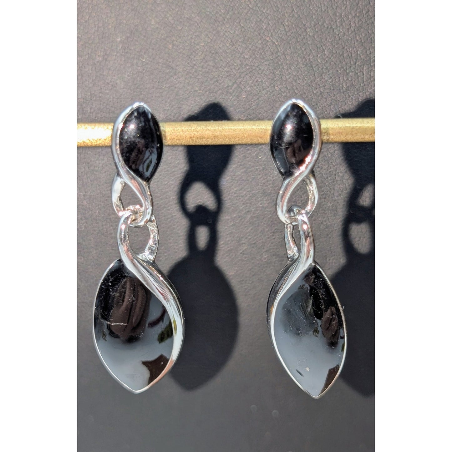 Napier Silver Tone Black Enamel Dangle Earrings