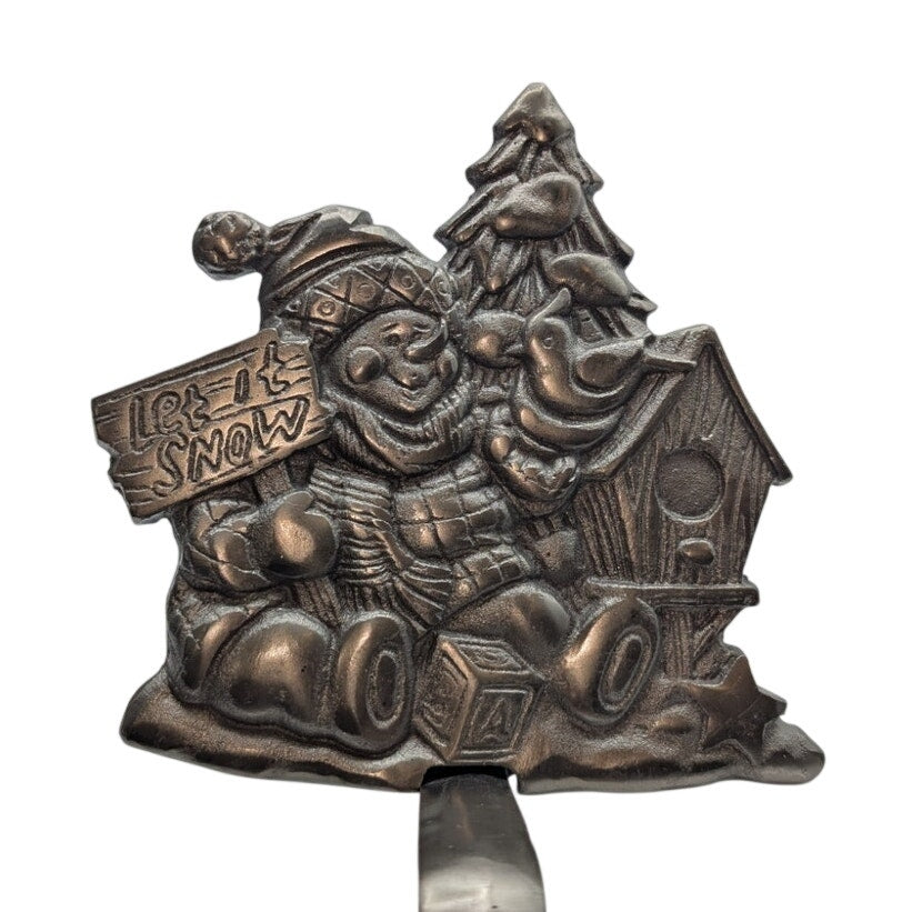 Christmas Let it Snow Christmas Tree Silver Cast Iron Heavy Stocking Hanger
