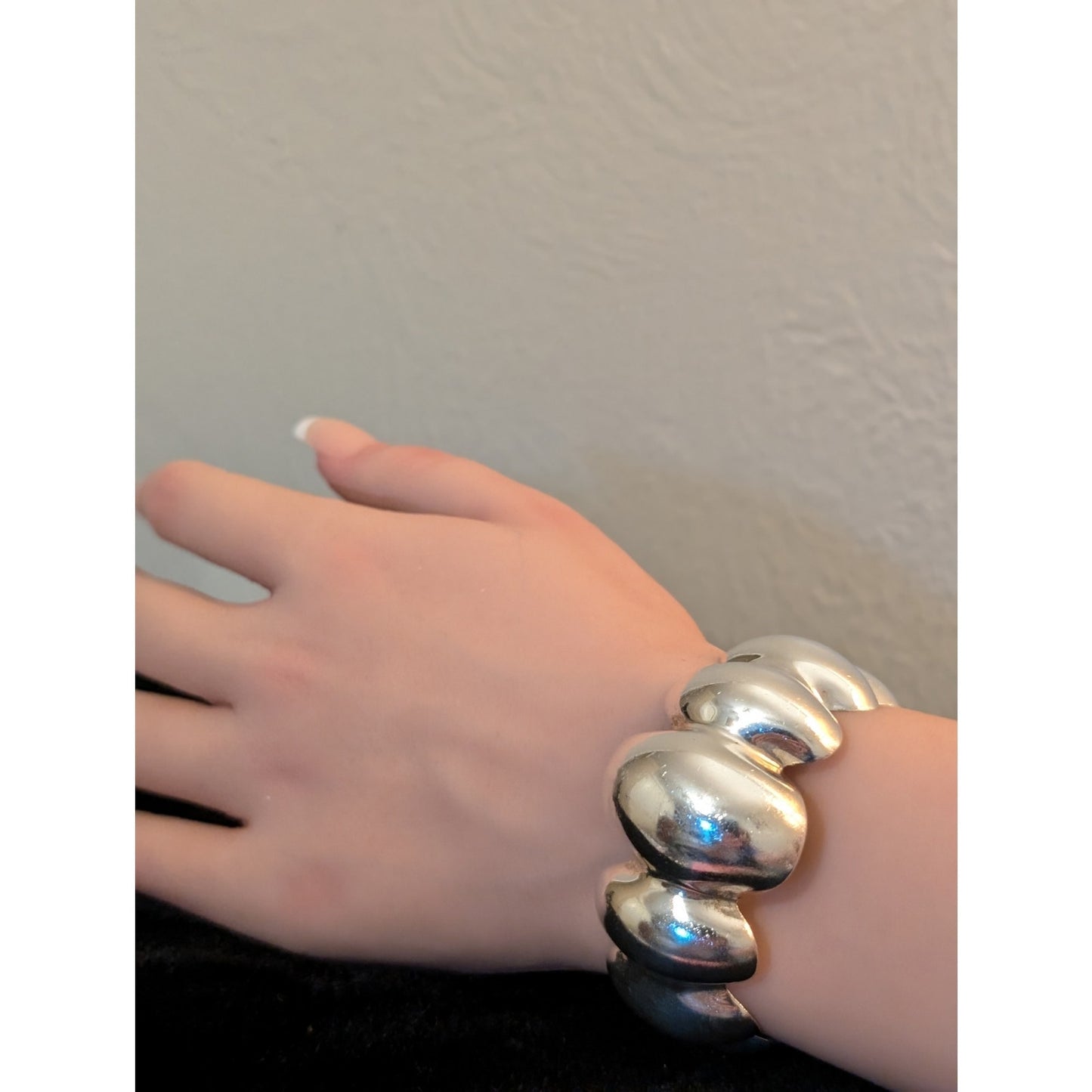 VTG TS-79 Taxco 925 Mexico Modern Sterling Silver Wide Scalloped Cuff Bracelet