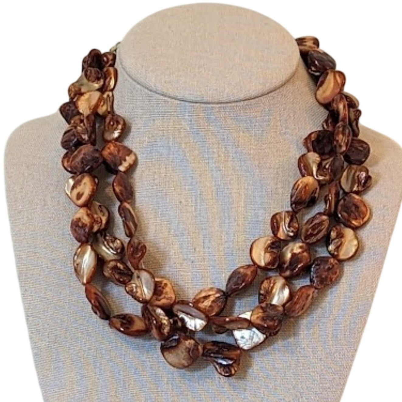Triple Strand Amber Color Mother of Pearl Shell Necklace