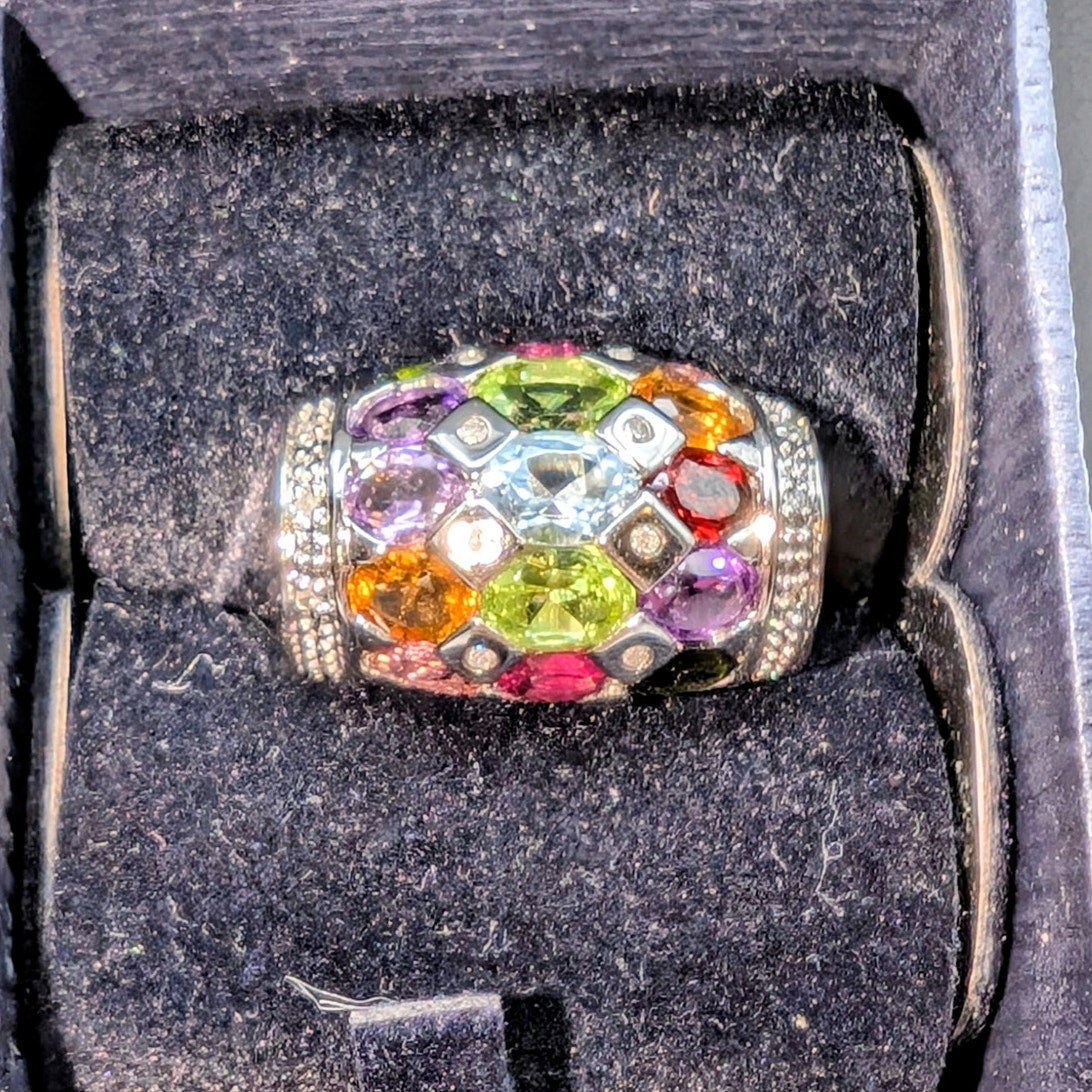 Vintage Stauer Rainbow Tourmaline Diamond 925 Sterling Silver Ring Size 7