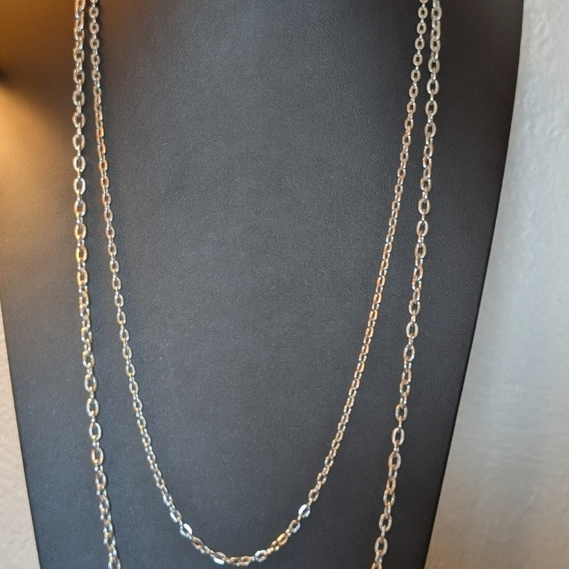 Sarah Cov Vintage Double Layer Silver Tone Textured Chain Necklace
