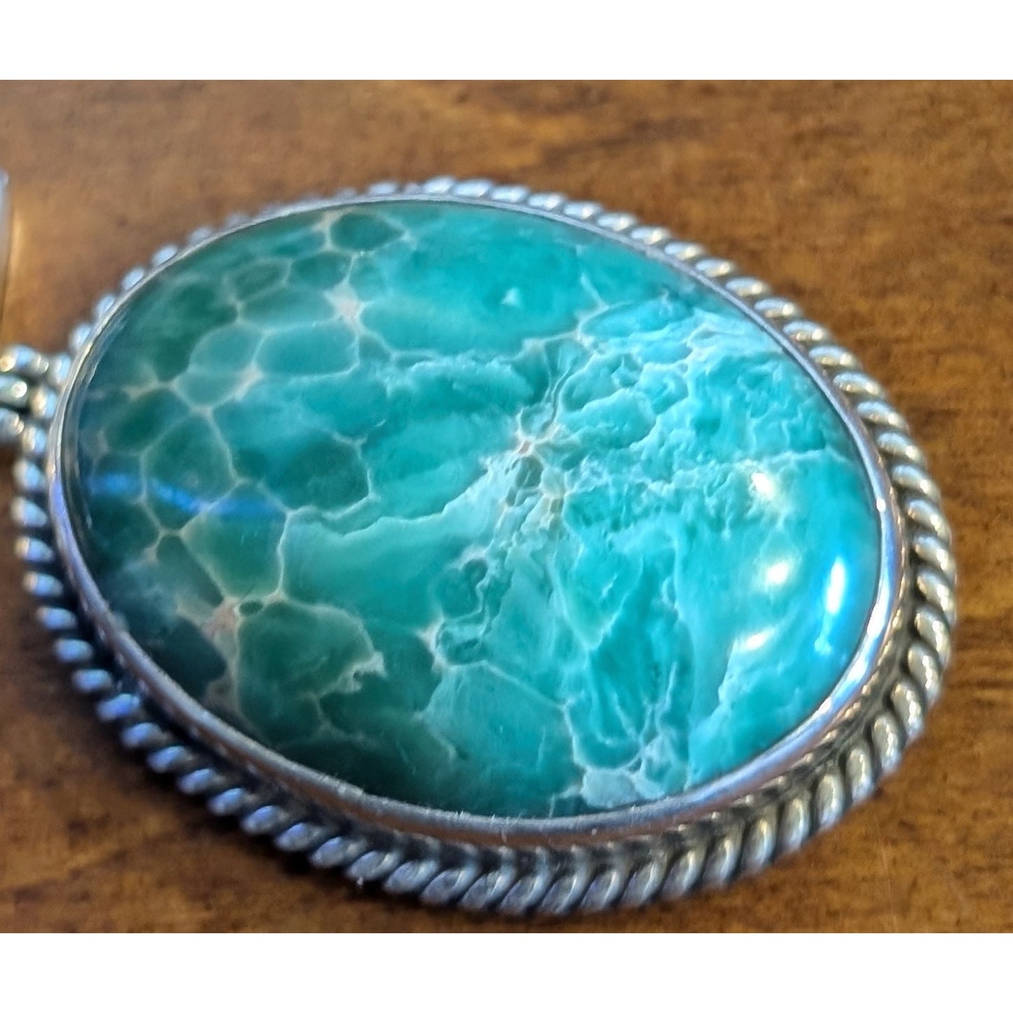 Vintage Native American Green Marbled Stone & Blue Lapiz Hinged 925 Pendant
