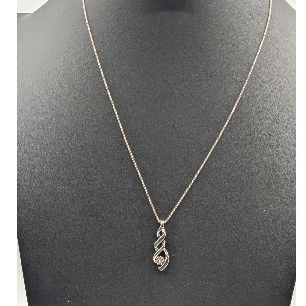 Vtg Kay Jewelers 925 Sterling Blue Diamond Twist Pendant Adjustable Necklace