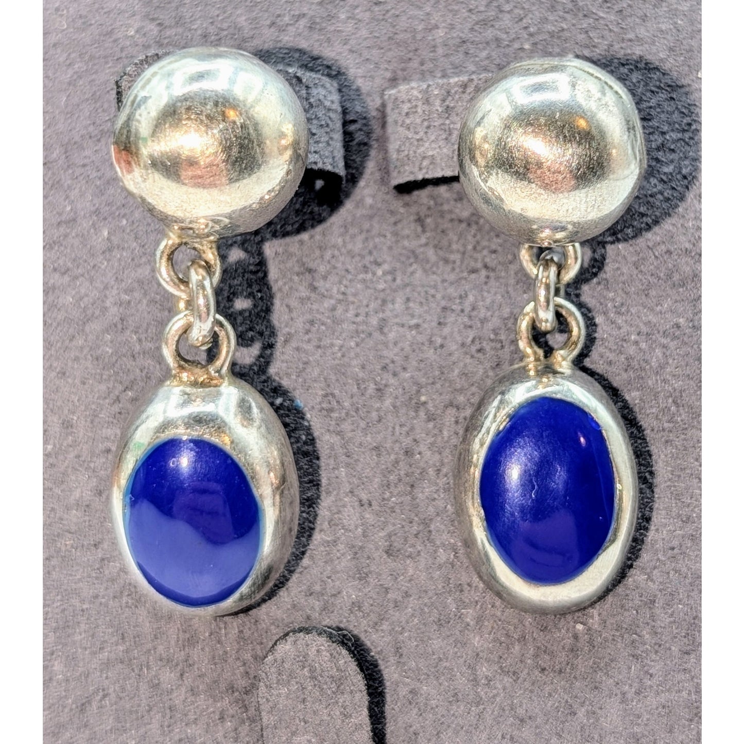 VTG Taxco Mexico Sterling Silver Lapis Lazuli Inlay 1.5" Long Dangle Earrings